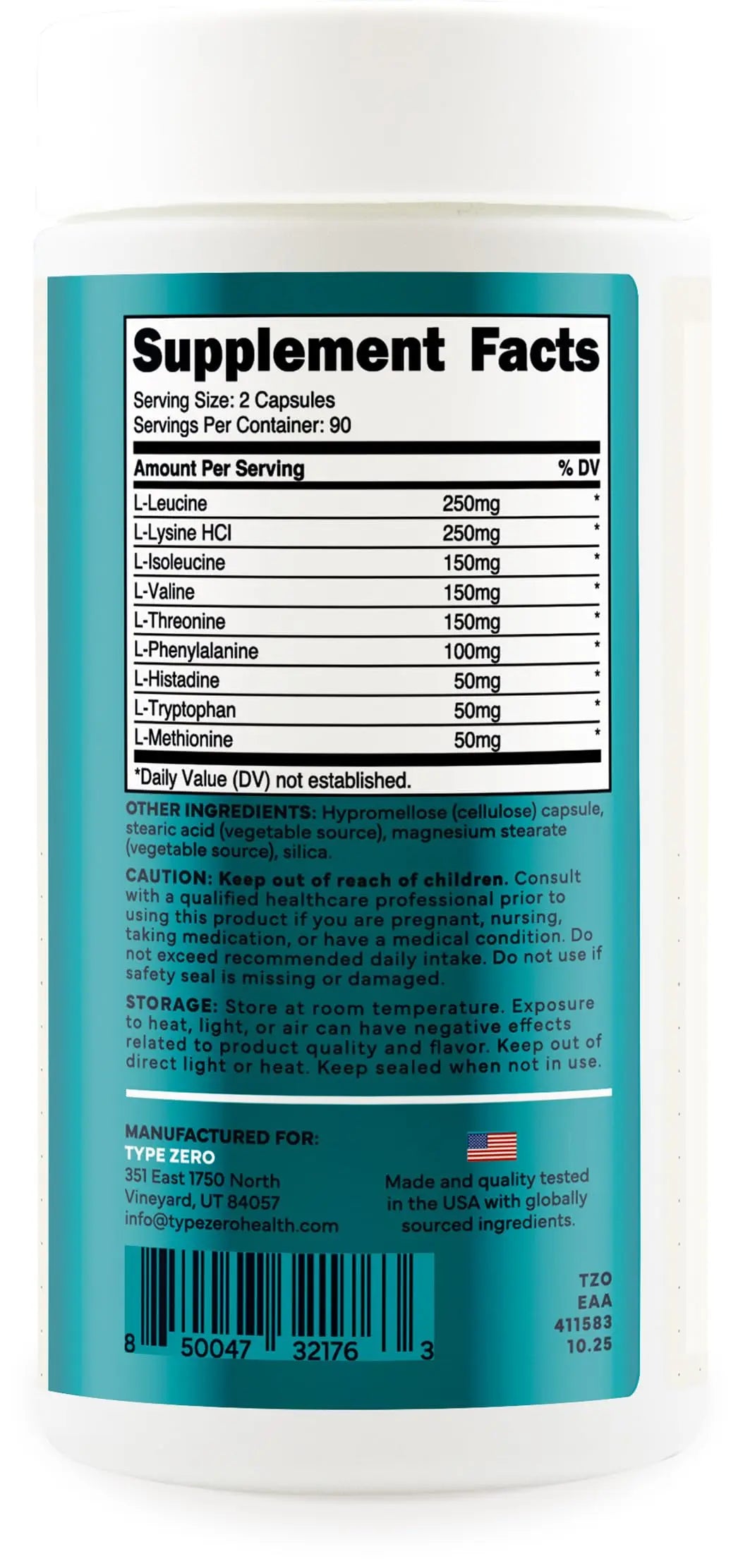 Type Zero Clean EAA Capsules (1,200mg per Serving), Essential Amino Acids Supplement with 9 EAAs, 180 Capsules, 90 Servings Type Zero Au supplements