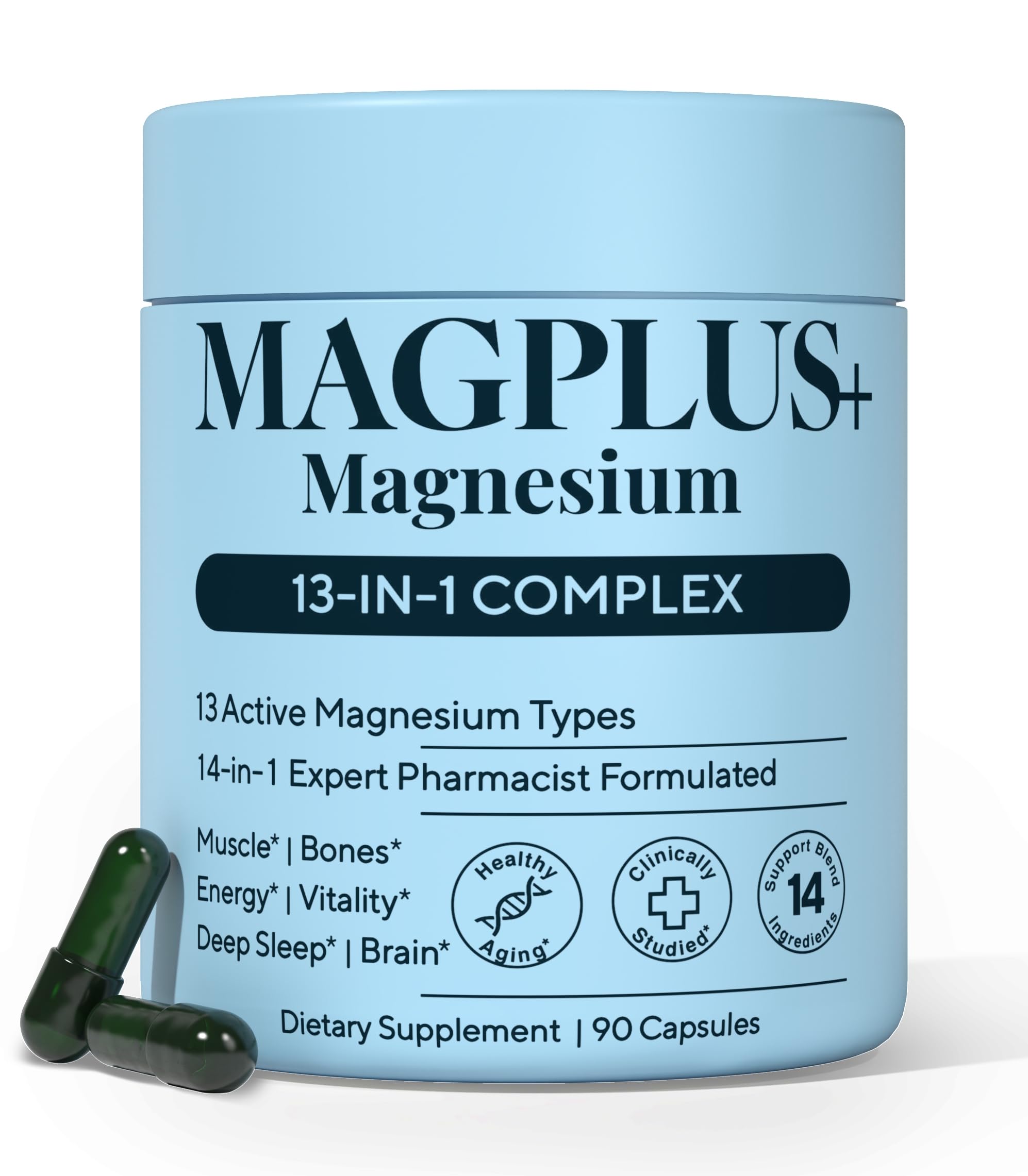 Magnesium Complex for Women & Men, 1000mg – MAGPLUS+ 13-in-1 Advanced Liposomal Ultra Formula – Glycinate, L-Threonate & Triple Magnesium Blend – Brain, Memory & Deep Sleep – 90 Capsules Plus+Ultra Au supplements