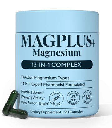 Magnesium Complex for Women & Men, 1000mg – MAGPLUS+ 13-in-1 Advanced Liposomal Ultra Formula – Glycinate, L-Threonate & Triple Magnesium Blend – Brain, Memory & Deep Sleep – 90 Capsules Plus+Ultra Au supplements