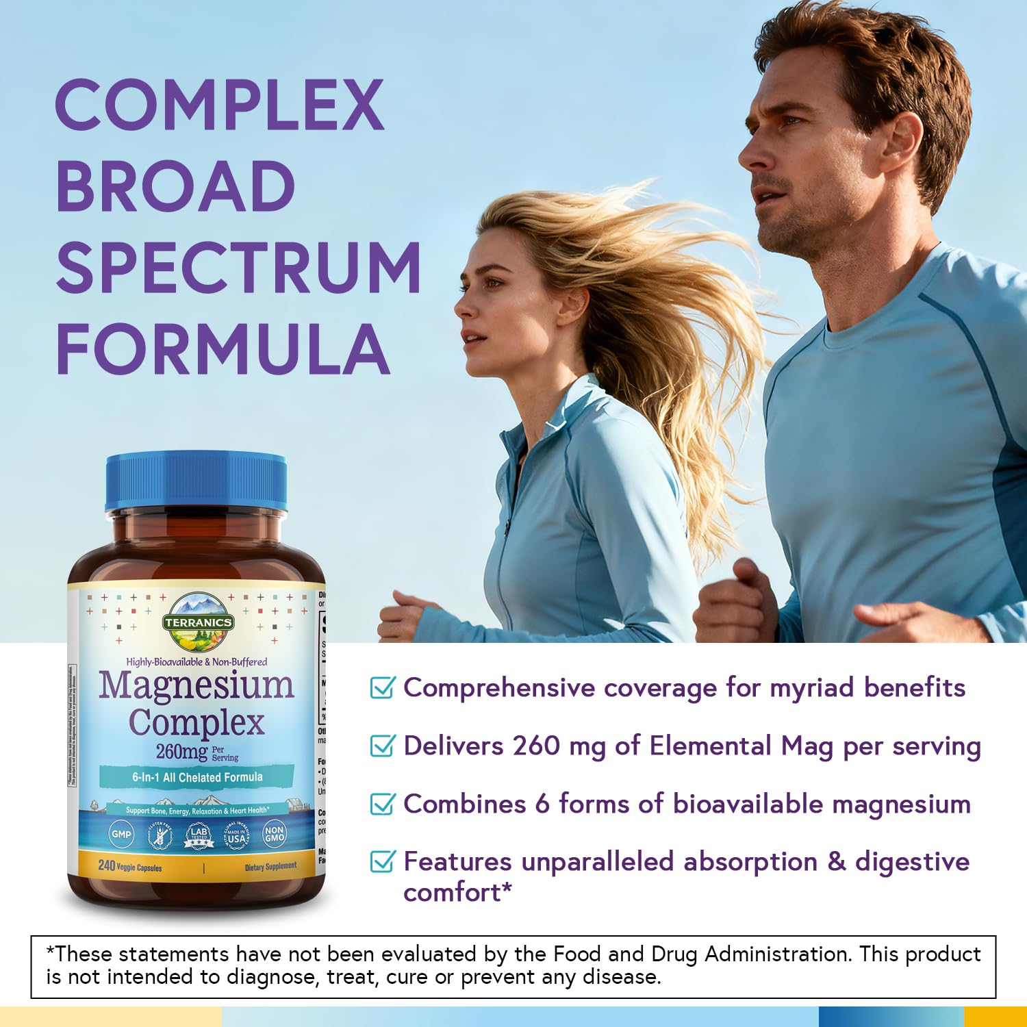 Terranics Magnesium Complex, 6-in-1, High Absorption, Glycinate, Citrate, Aspartate, Gluconate, Calmness, Heart, Bone, 240 Capsules, Non-Buffered Terranics Au supplements