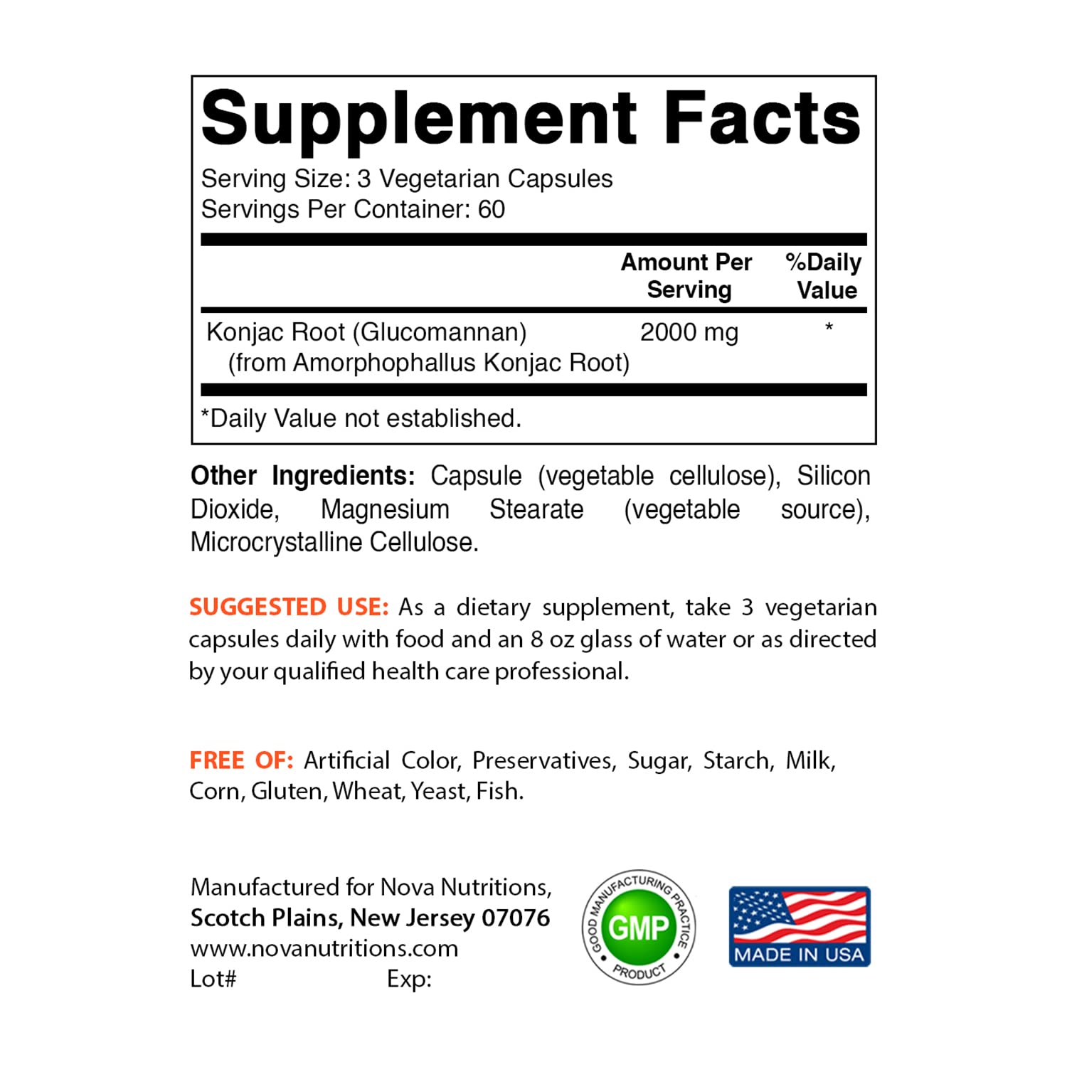 Nova Nutritions 2 Pack Konjac Root Glucomannan Capsules 2000 mg/Serving Veggie Caps Nova Nutritions Au supplements