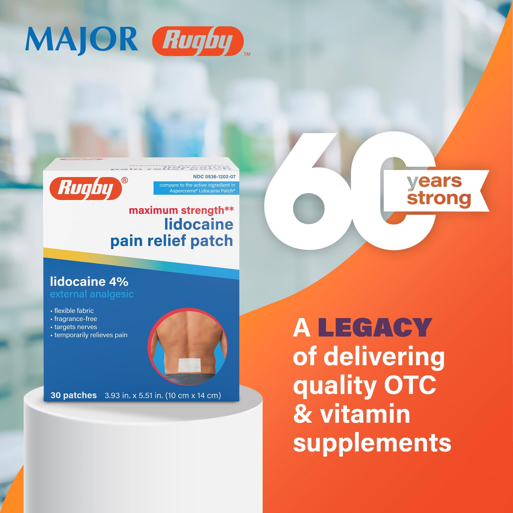 Rugby Maximum Strength Lidocaine Pain Relief Patch - 4% Lidocaine - Topical Anesthetic - Unscented - 30 Patches (1 Pack) RUGBY LABORATORIES Au supplements