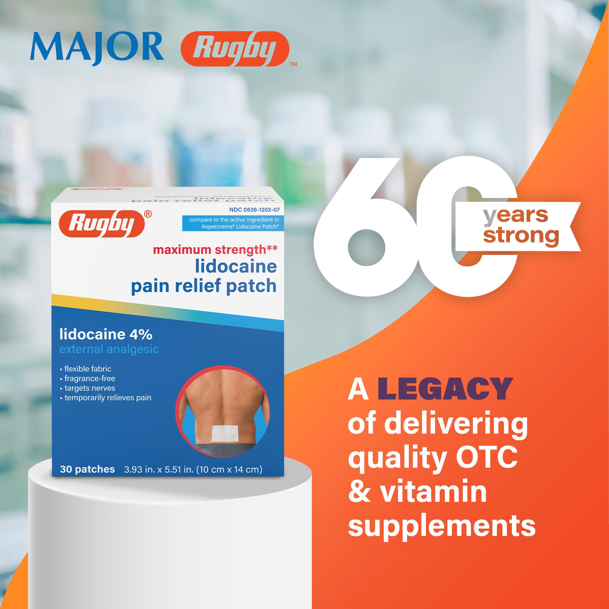 Rugby Maximum Strength Lidocaine Pain Relief Patch - 4% Lidocaine - Topical Anesthetic - Unscented - 30 Patches (1 Pack) RUGBY LABORATORIES Au supplements