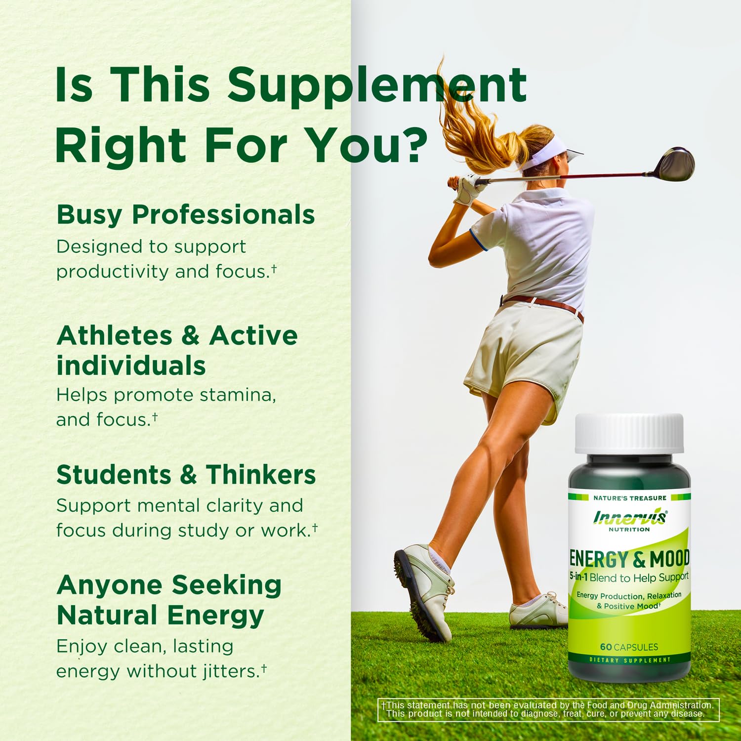 Caffeine Free Natural Energy Boost with Ashwagandha, Maca & Magnesium - Support Stress Relief, Focus & Mood - 60 Capsules by Innervis Nutrition INNERVISNUTRITION Au supplements