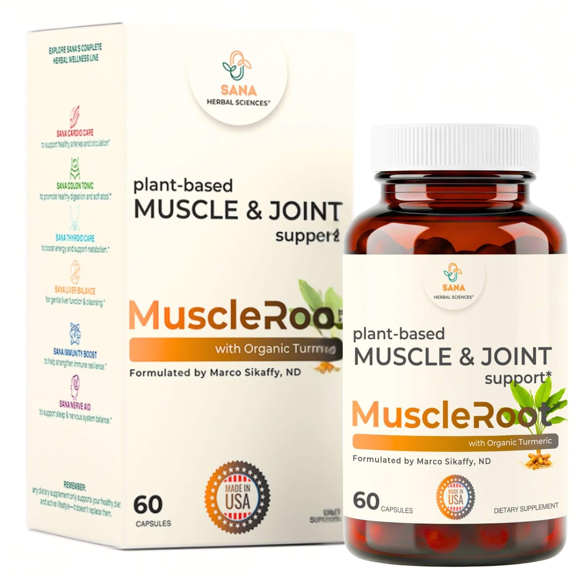 Muscle & Joint Support Supplement – Botanical Formula for Healthy Inflammatory Response | 6 Research-Backed Botanicals | Organic Turmeric | 60 Capsules | Sana Herbal Sana Herbal Sciences Au supplements