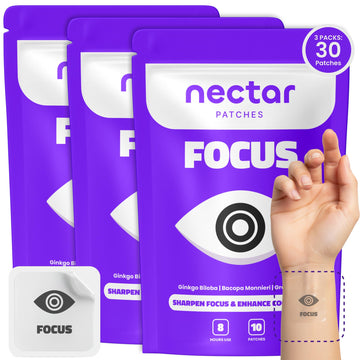 Nectar Focus Patches | Natural Cognitive Support with Ginkgo Biloba, Bacopa & Magnesium for Memory – Mental Clarity Neuro Patches for Work, Study – Clean Plant-Based Nootropic Alternative | 30 Count Nectar Patches Au supplements