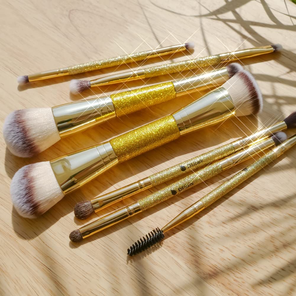 DUcare Dual End Foundation Contour Bronzer Brush, Gold Glitter Handle Double Ended Professional Face Makeup Tool for Liquid Cream Powder DUcare Au supplements