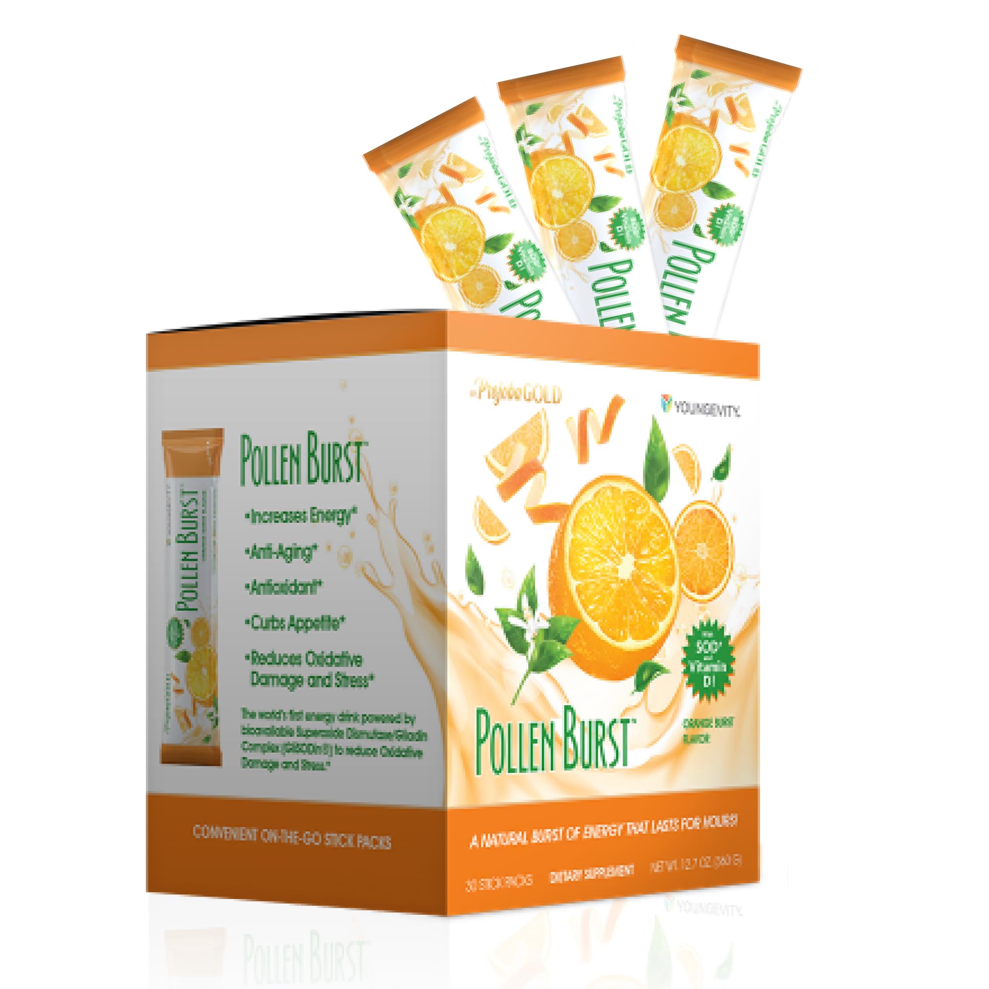 Youngevity ProJoba Pollen Burst™ - Clean Natural Energy Supplement w/Green Tea, Pollen Extract, GliSODin® - Increase Focus, Brain Boost, Endurance, Mental Clarity (30 Sticks) Youngevity Au supplements