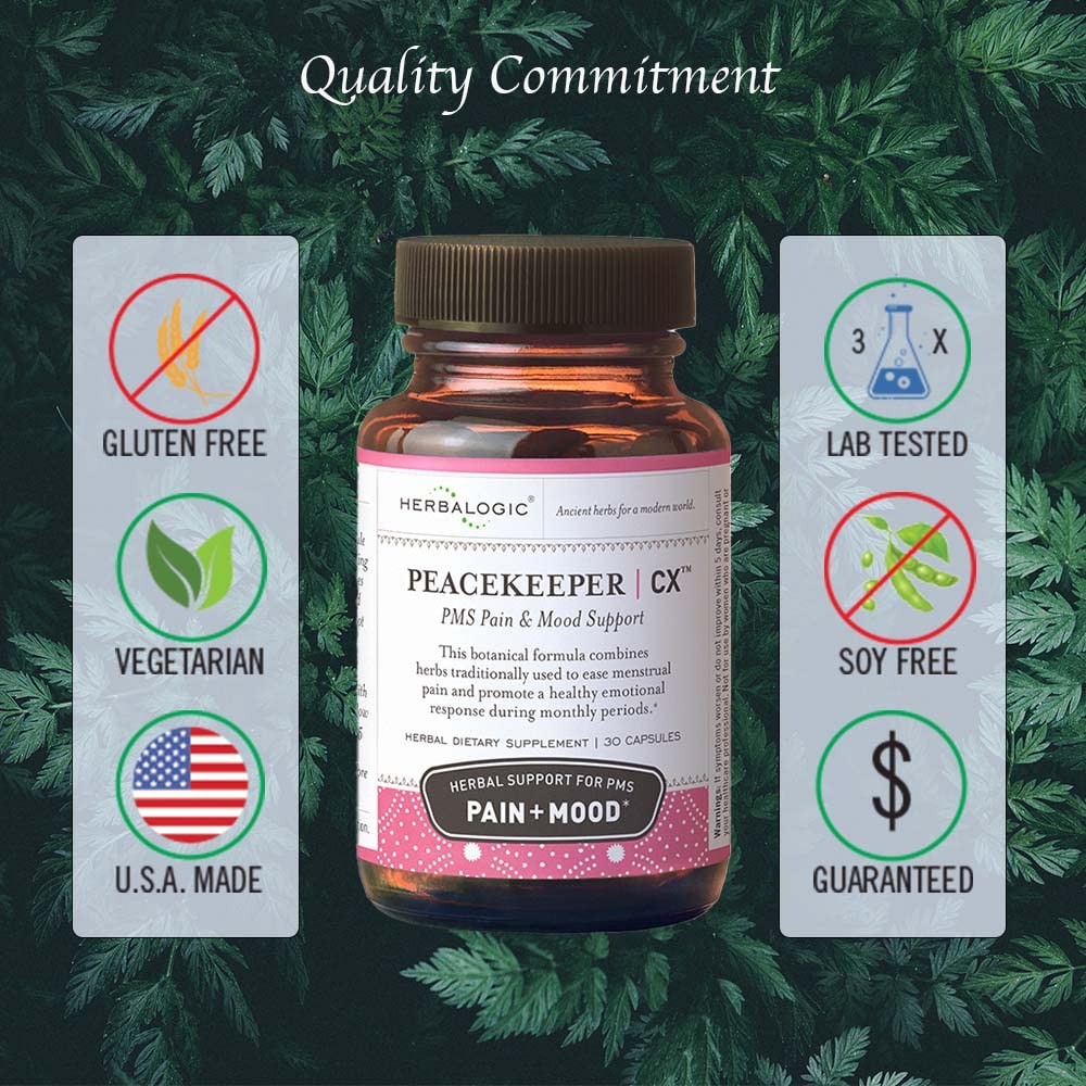 Herbalogic - Peacekeeper CX Herb Capsules - Reduces PMS Related Mood Swings - Reduces Cramps & Pain Associated with Monthly Periods - Contains Turmeric & Corydalis - 30 Cap Count Herbalogic Au supplements