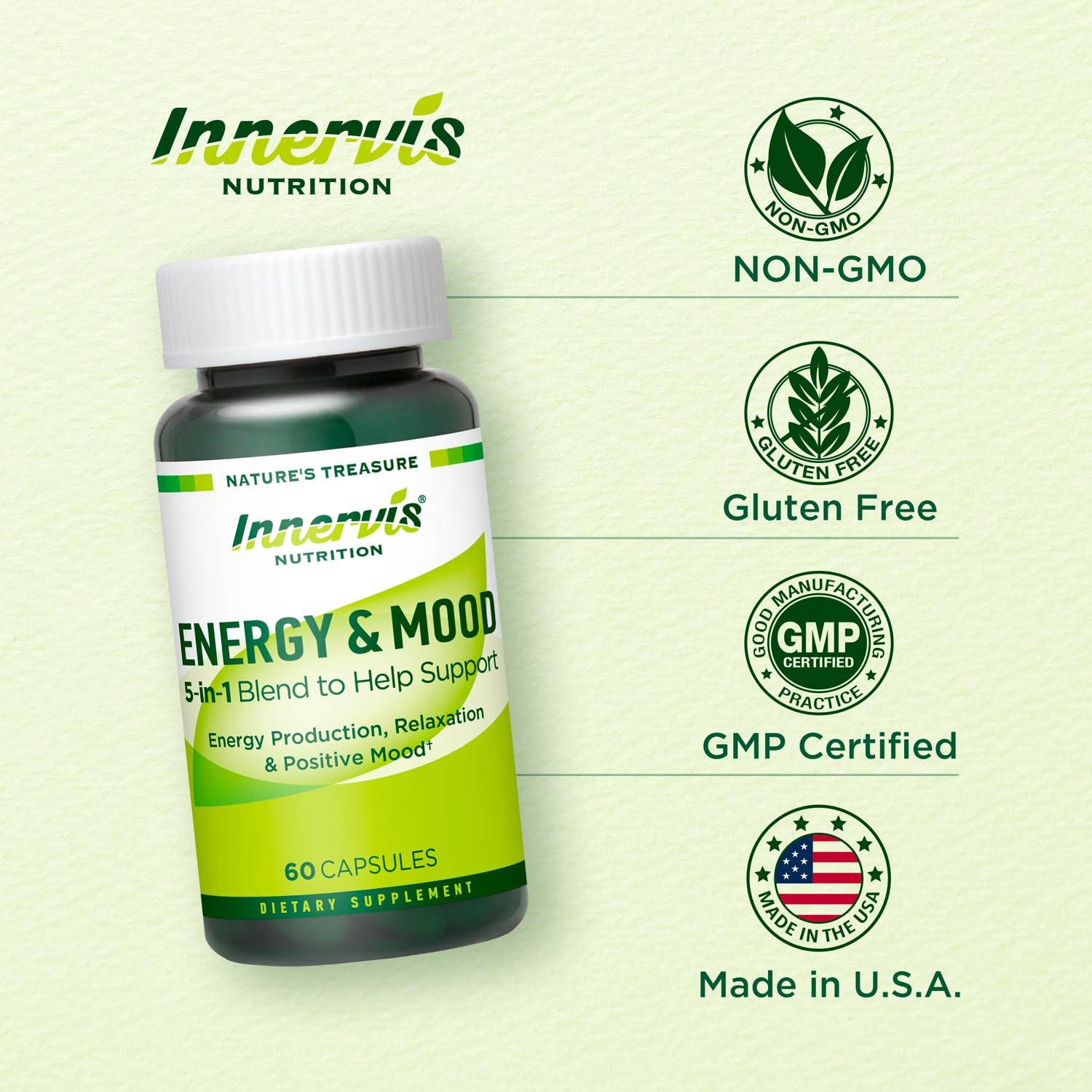 Caffeine Free Natural Energy Boost with Ashwagandha, Maca & Magnesium - Support Stress Relief, Focus & Mood - 60 Capsules by Innervis Nutrition INNERVISNUTRITION Au supplements