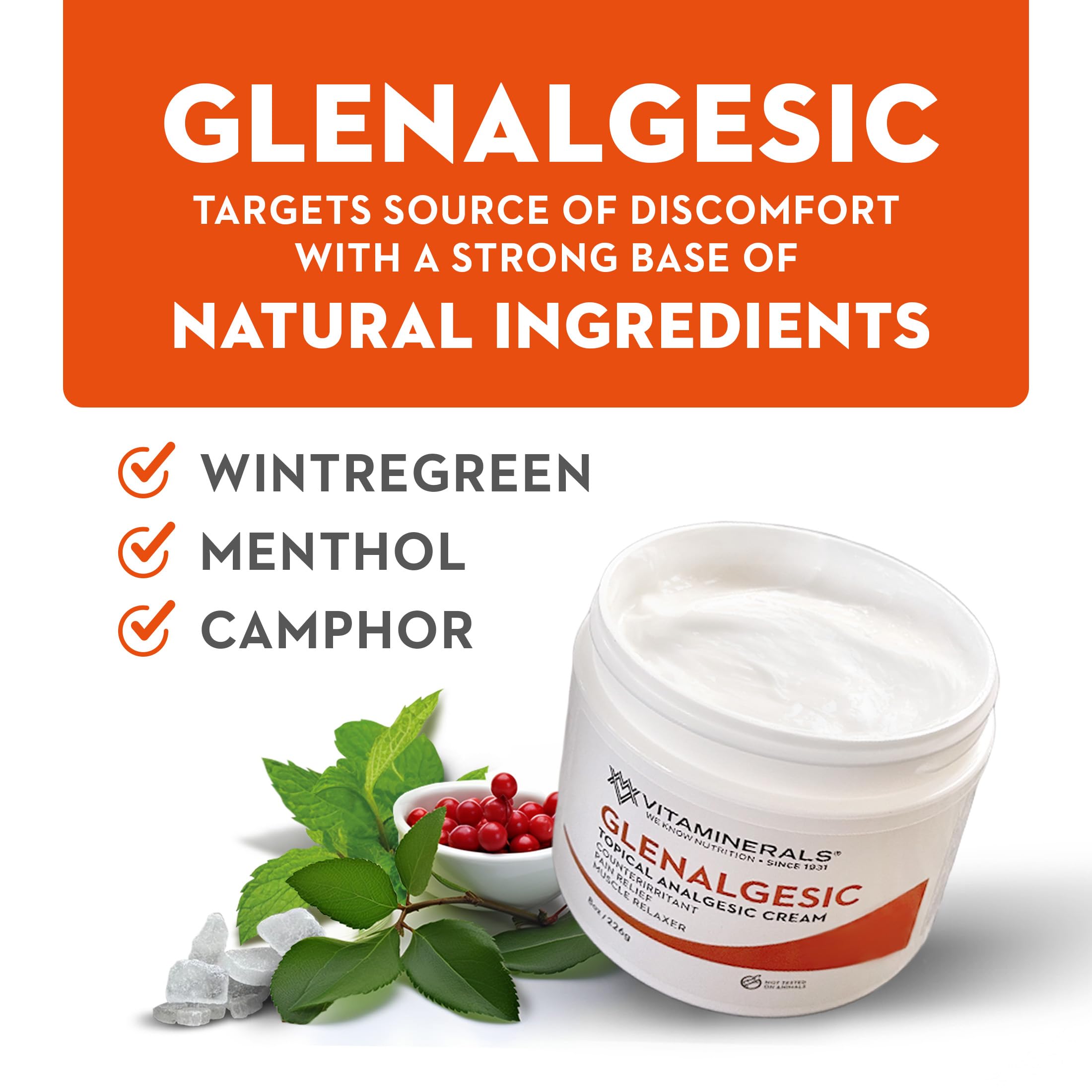 Vitaminerals 171 Glenalgesic® Pain Support Analgesic Balm, Muscle & Joint | Maximum Strength | Menthol | Camphor (8 oz) Vitaminerals Au supplements