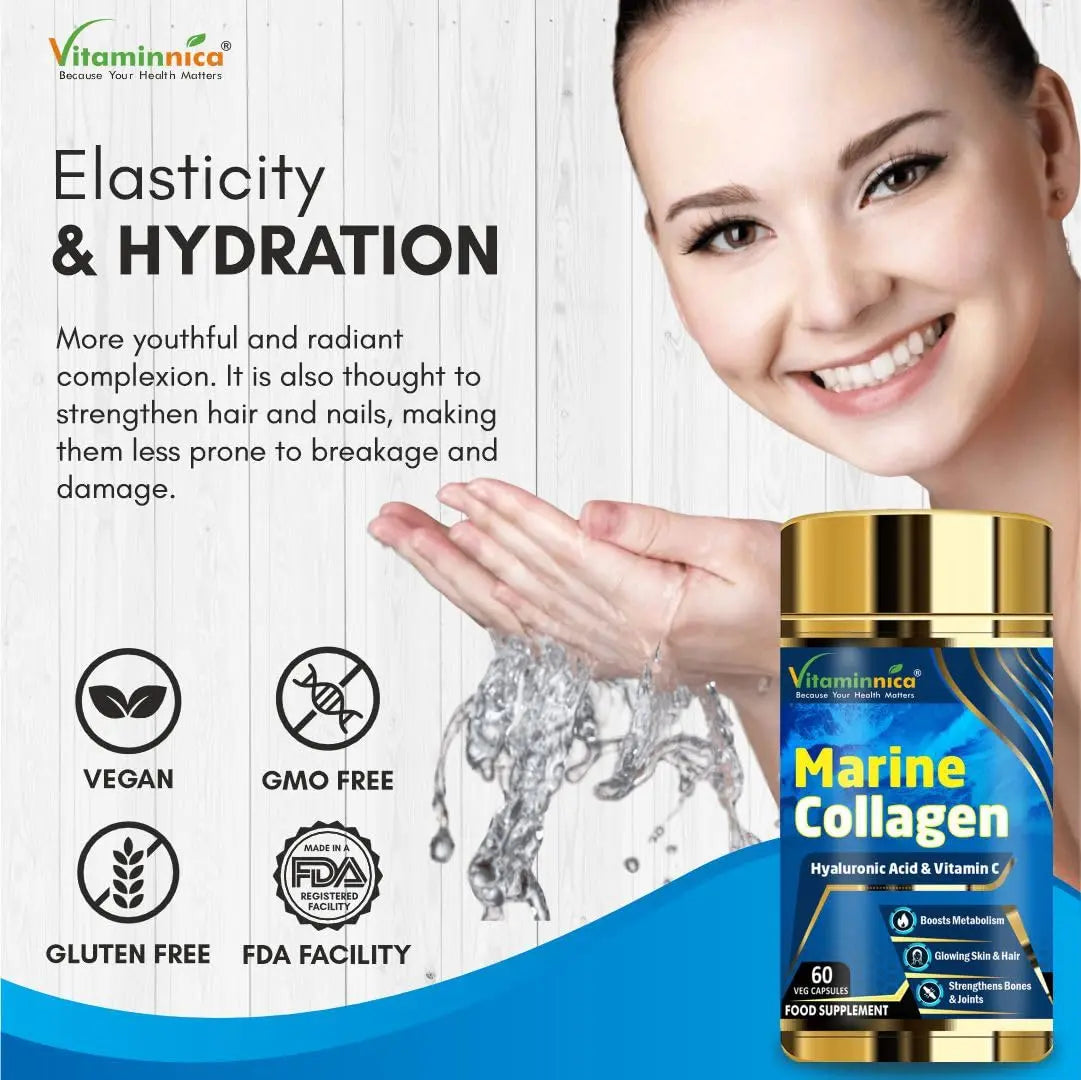Vitaminnica Marine Collagen Capsules with Hyaluronic Acid & Vitamin C - Skin, Hair, Bones & Joints Vitaminnica Because your Health Matters
