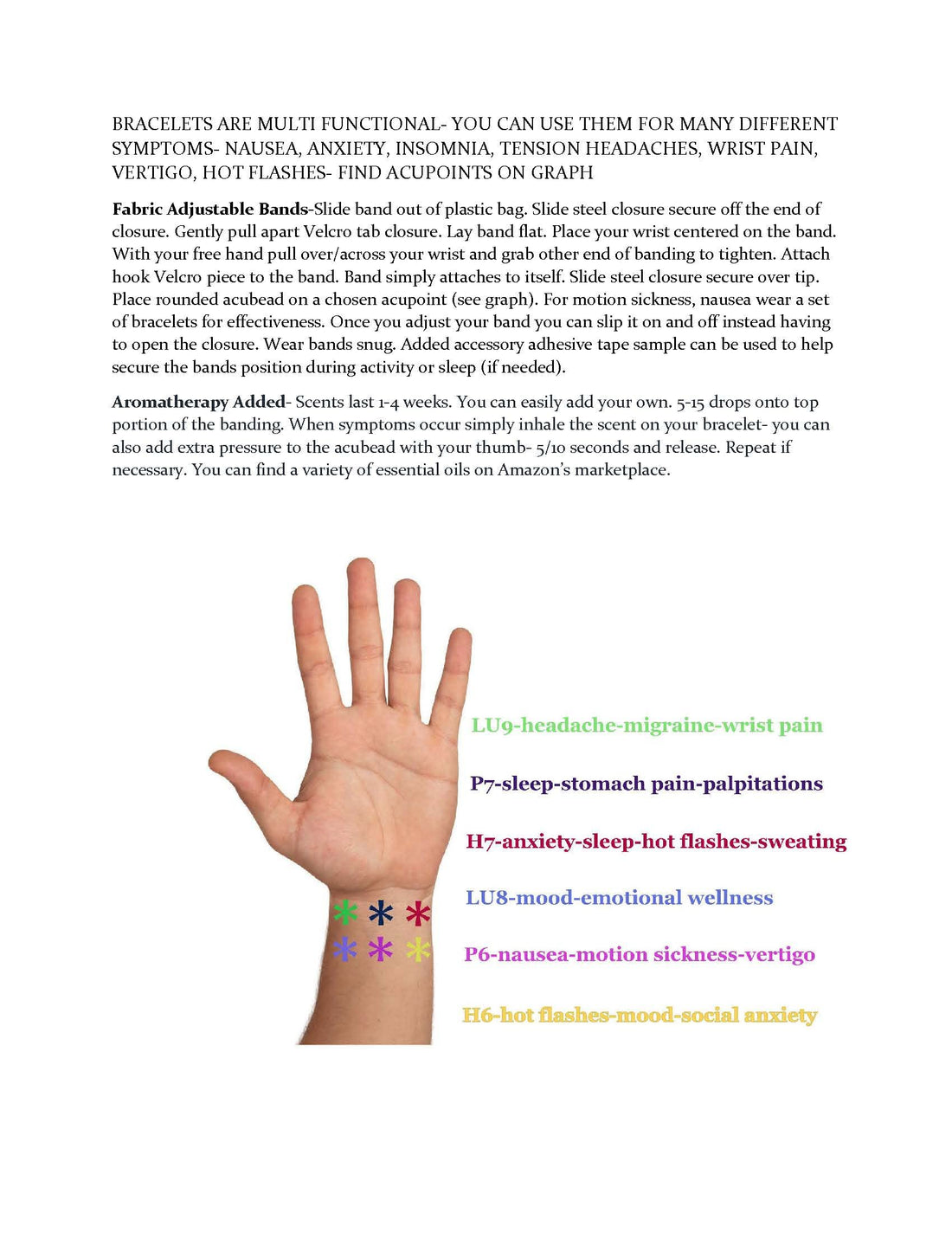 Menopause Multi Symptom Relief Bracelet-Clary Sage Scented Adjustable Acupressure Band- Reduces Hot