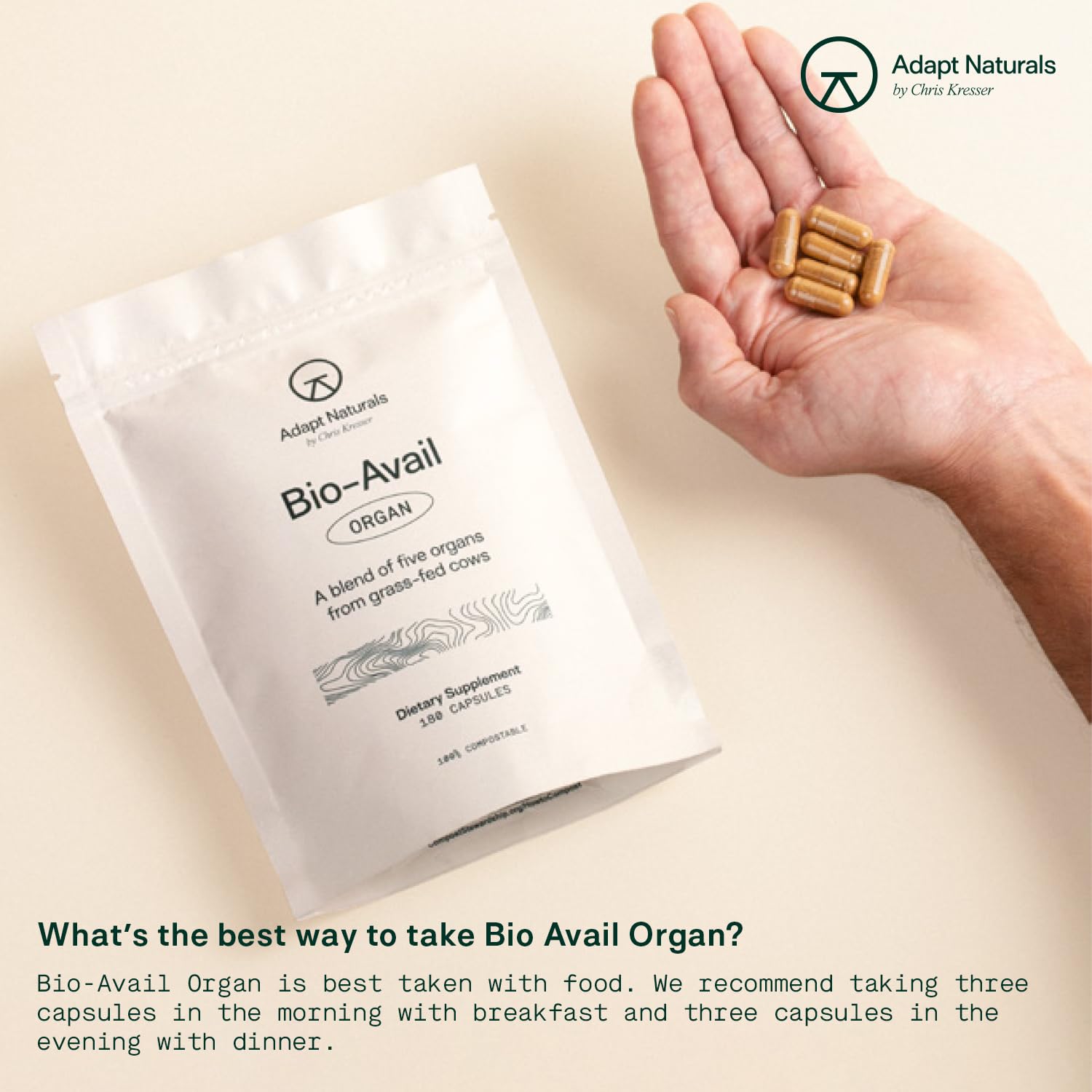 Adapt Naturals Organ Supplement, Bioavailable Grass Fed Beef Liver Capsules, Blend of Liver, Heart, Kidney, Pancreas & Spleen, Support Liver Cleanse Detox & Repair | Source of CoQ10-30 Days Supply ADAPT NATURALS BY CHRIS KRESSER Au supplements