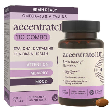 Accentrate110 - Focus Supplement - Methylated Vitamin B Complex with Omega 3 Fatty Acid Supplement - L-Methylfolate, Vitamin B12, P-5-P, Riboflavin, VIT D, – 60 Softgels (1 Month Supply) Accentrate Au supplements
