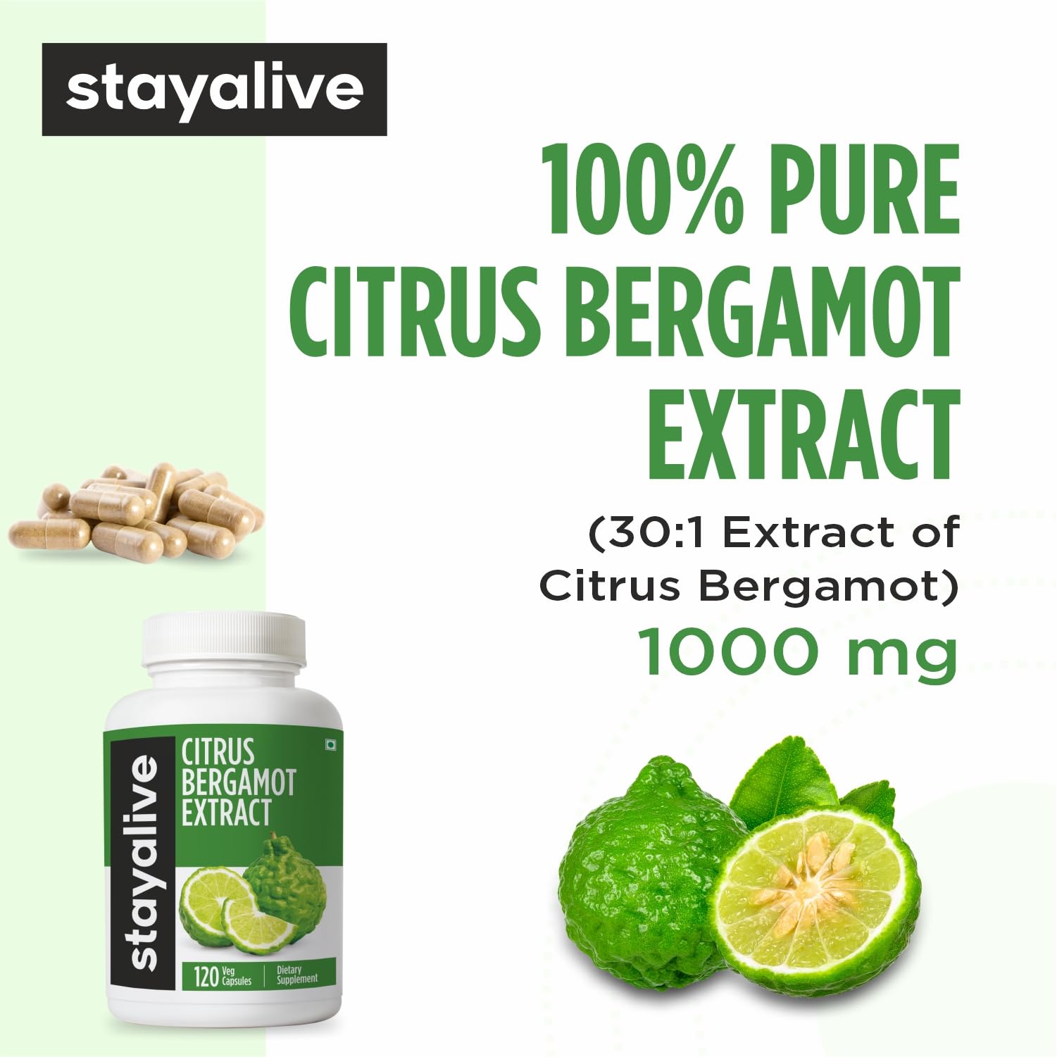 STAY ALIVE Citrus Bergamot Capsules 1000mg, 30:1 Super Extract with 50% Polyphenolic Flavanones, 120 Pills, Citrus Bioflavonoids Supplements for Women & Men | Non-GMO, Gluten-Free STAY ALIVE Au supplements