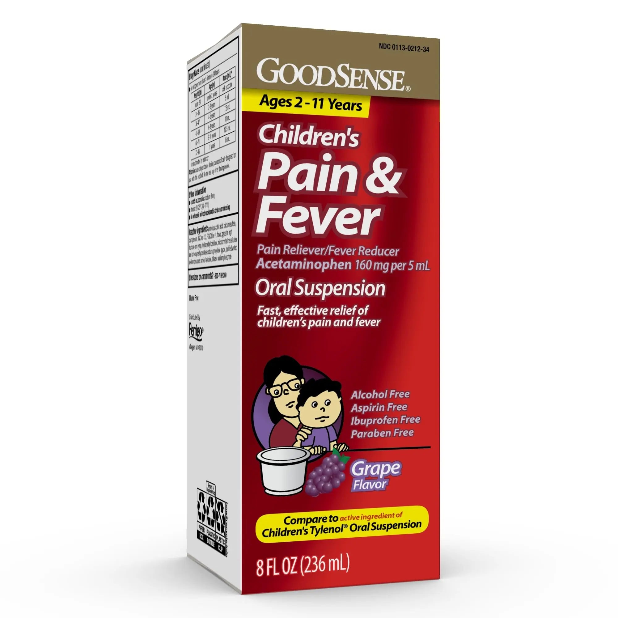 GoodSense Children's Pain and Fever, Acetaminophen 160 mg per 5 mL Oral Suspension, Grape Flavor, 8 FL OZ GoodSense Au supplements