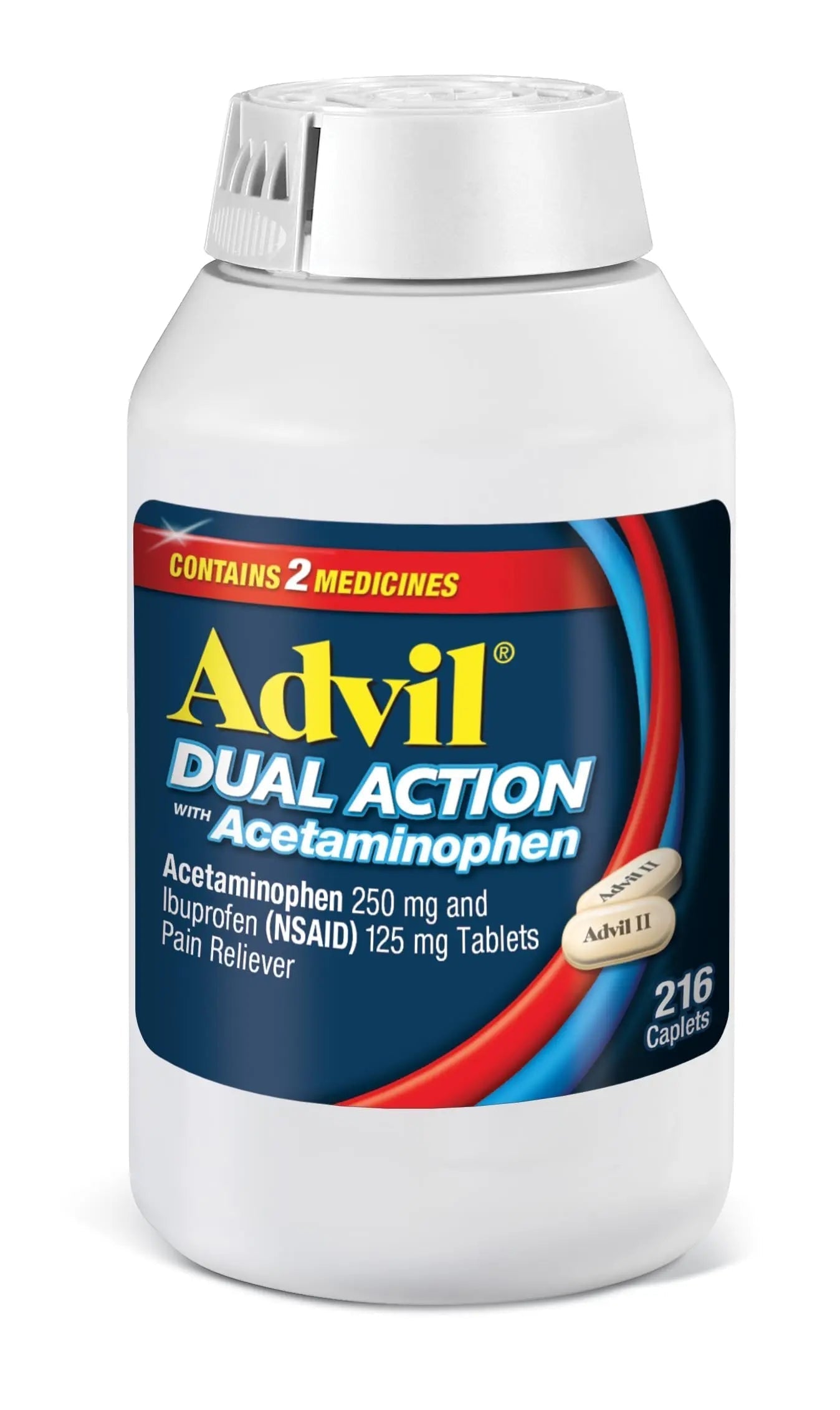 Advil Dual Action Coated Caplets, 125 Mg Ibuprofen and 250 Mg Acetaminophen per Dose (2 Dose Equivalent) for 8 Hour Pain Relief - 216 Count Advil Au supplements