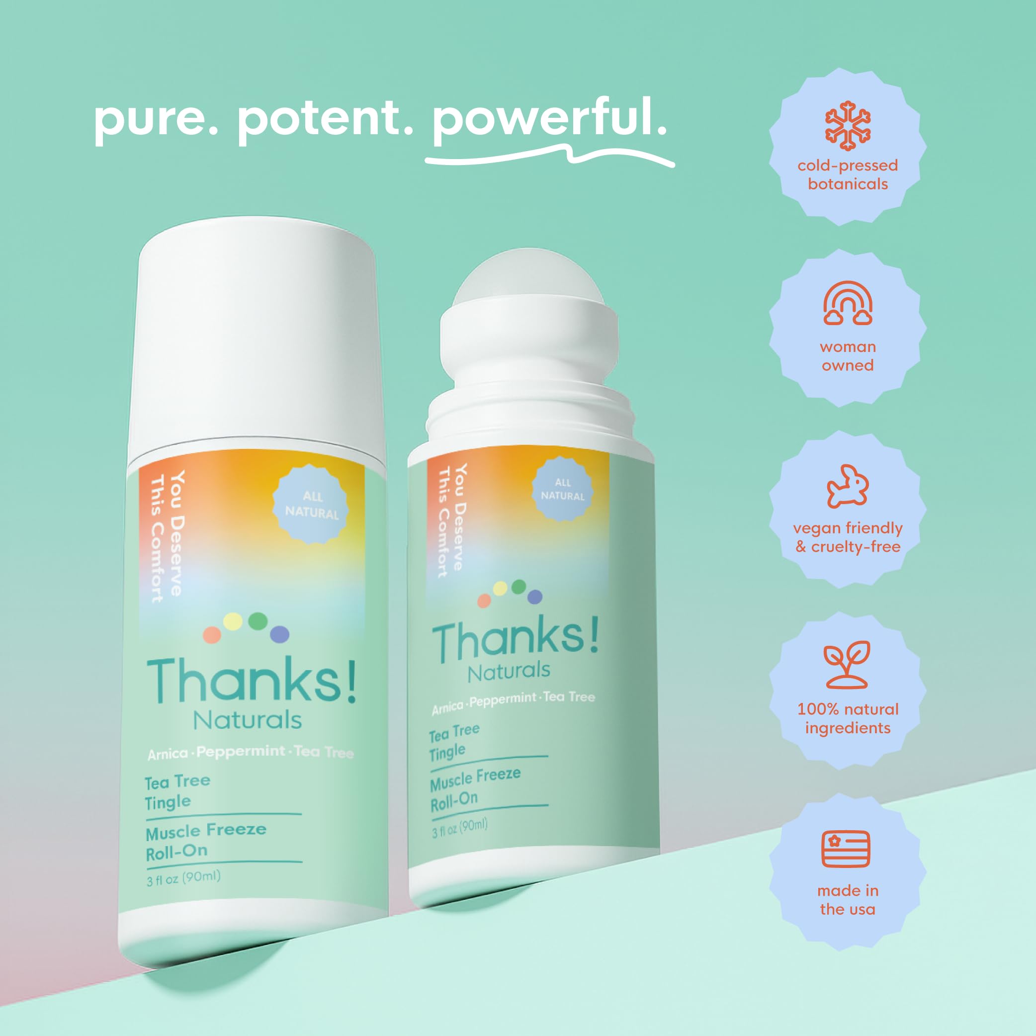 Thanks! Naturals Muscle Freeze Roll On, Tea Tree Tingle, Vegan, Cold Pressed Formula with Shea Butter, Eucalyptus & Peppermint, Use on Neck, Knees & Joints, Post Workout Essential, 3 FL OZ Thanks! Naturals Au supplements