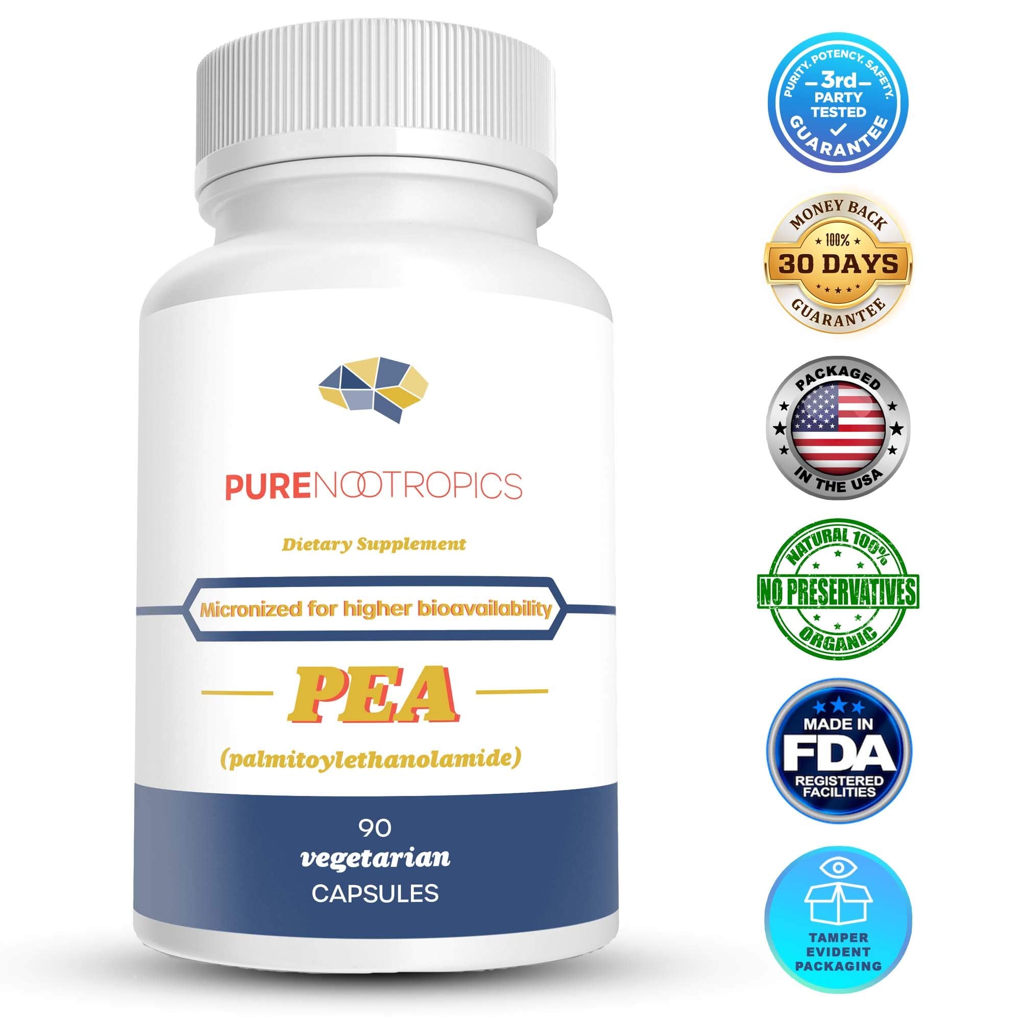 Pure Nootropics - Palmitoylethanolamide (Micronized Pea) 400 mg Capsules | 90 Veg Caps Value Pack | Supports Relief from Occasional Discomfort | Supports Immune System Pure Nootropics Au supplements