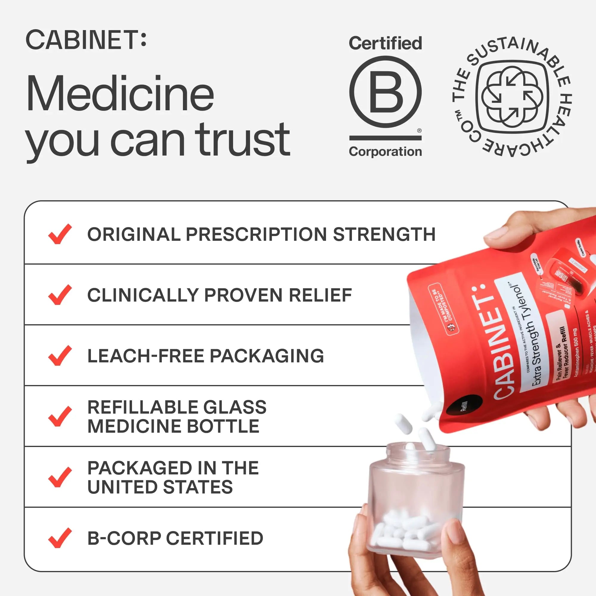 Cabinet: 500mg Acetaminophen for Headache Relief, Toothaches, Sore Throat, and Fever Reducer, Includes 1 Refillable Medicine Jar, 120 Tablets Refillable Glass Jar - w/Travel Tin Cabinet: Au supplements