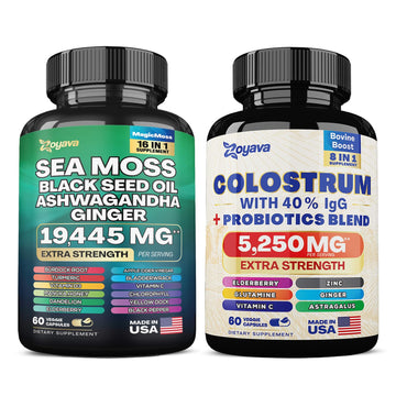 Zoyava Sea Moss 16-in-1 Blend 19,445 MG (60 Caps) and Colostrum 8-in-1 5,250 MG Zoyava Au supplements
