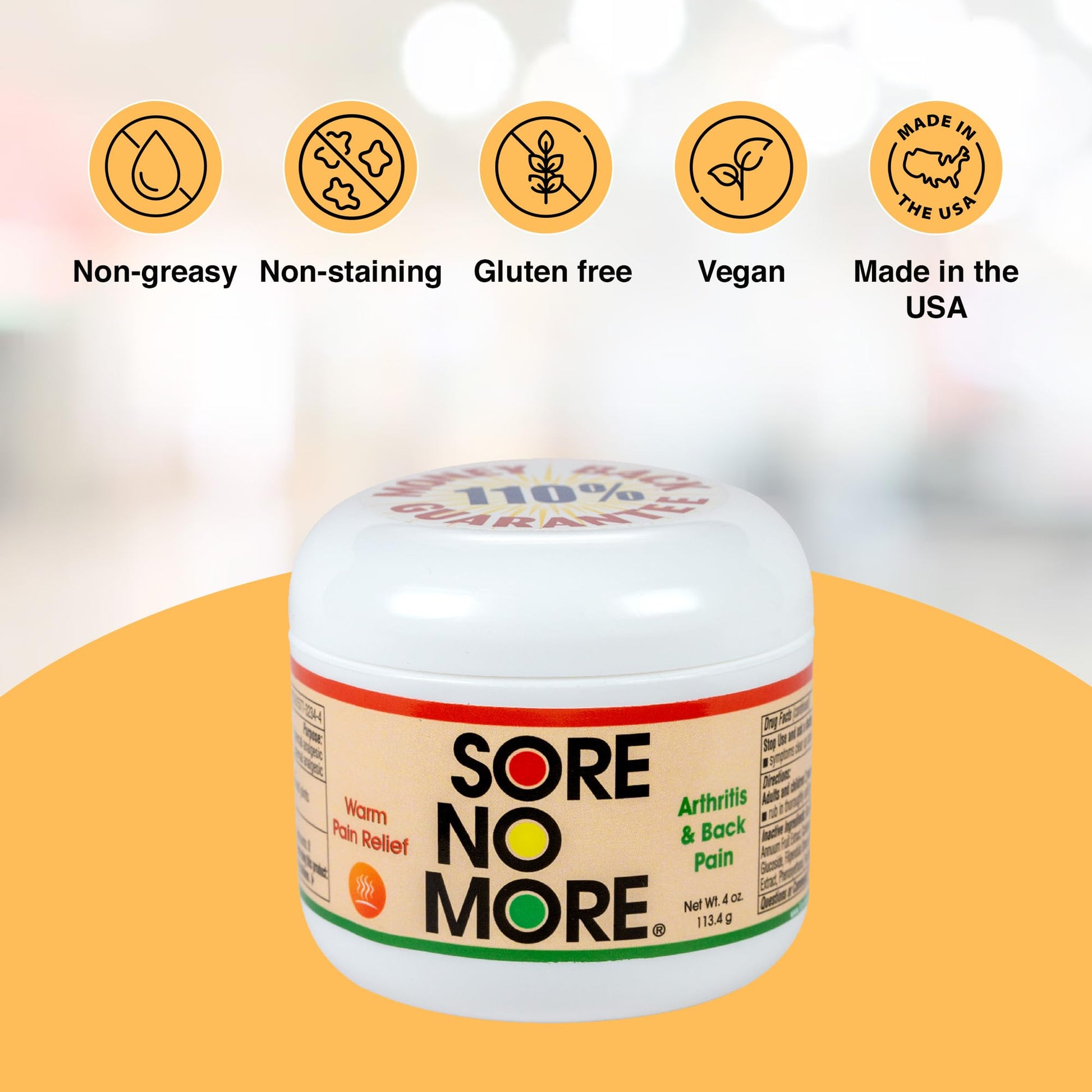 Sore No More Warm Arthritis Pain Relief Cream – Targeted Reliever for Back, Neck, Hands & Feet – Soothing & Fast-Acting Formula for Aches and Pains – Non-Greasy with Orange Aroma – 4 oz Sore No More Au supplements