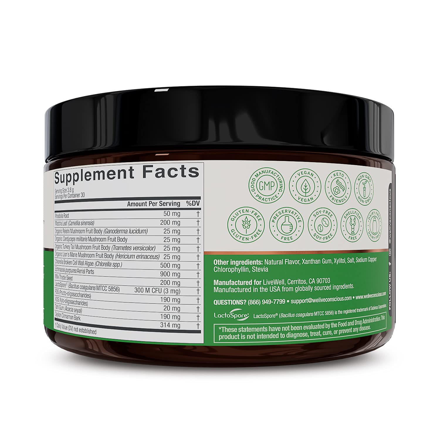 Live Conscious Beyond Greens Concentrated Superfood Powder - Matcha Flavor w/Chlorella, Echinacea, Probiotics for Immune Support & Energy - 30 Servings (2-Pack) Live Conscious Au supplements