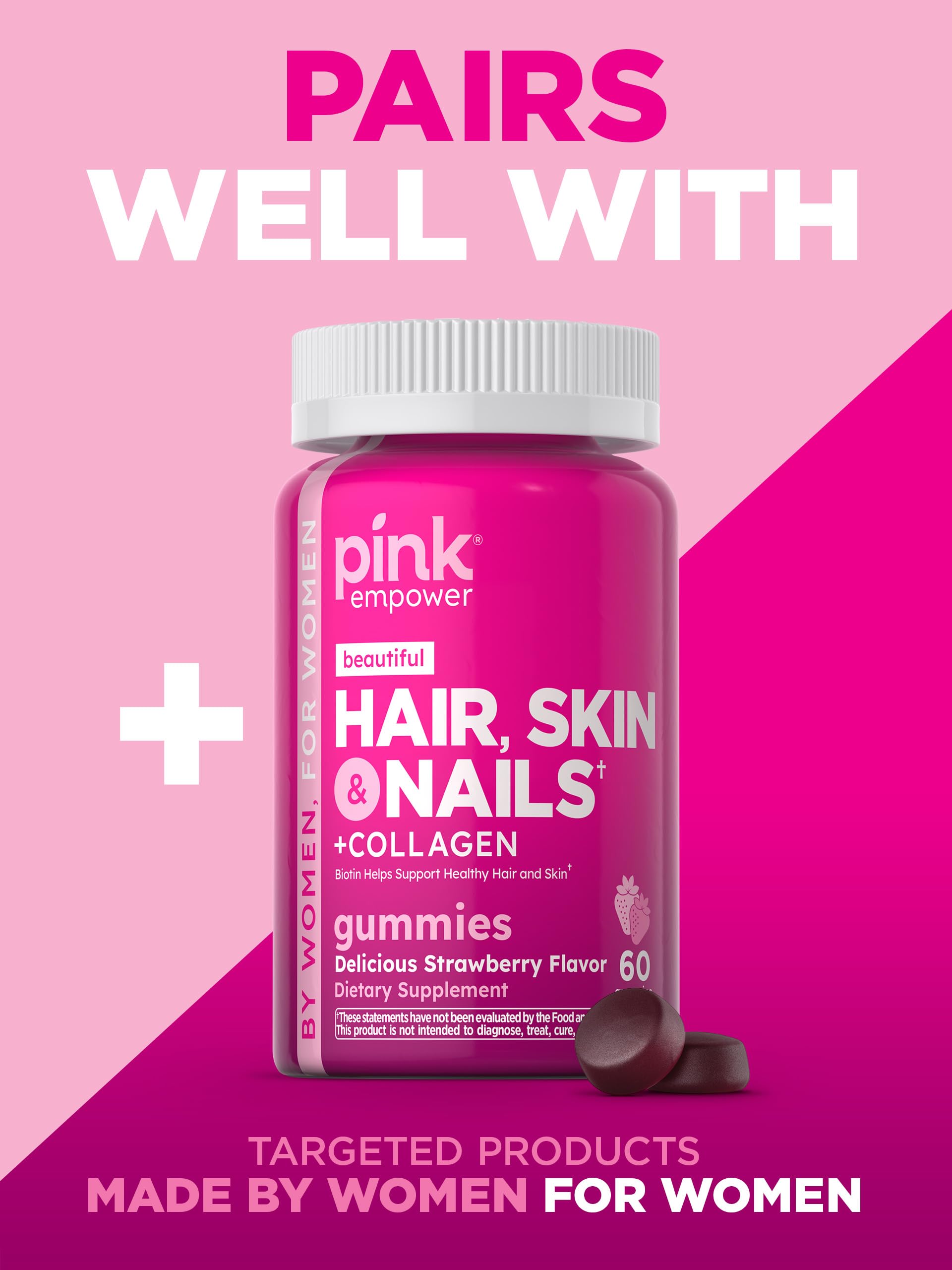 PINK Multivitamin Gummies for Women | Non-GMO & Gluten Free | Plus Collagen & Biotin | Mixed Berry Flavor