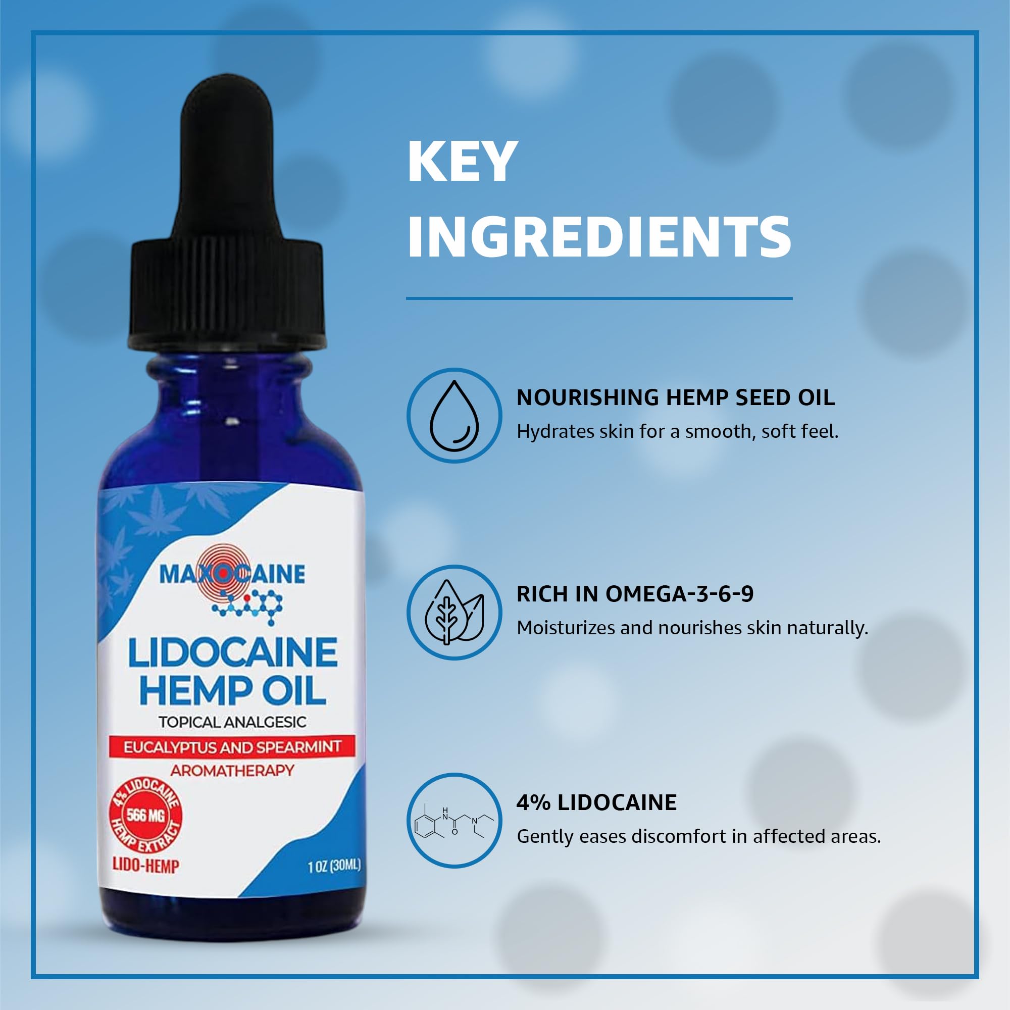 MAXOCAINE Lidocaine Hemp Oil 4% - Maximum Strength Topical Pain Relief, Fast Acting Soothing Oil for Muscle, Joint, Back & Arthritis Support, Cooling Eucalyptus & Spearmint, 1 oz (30 ml) MAXOCAINE Au supplements