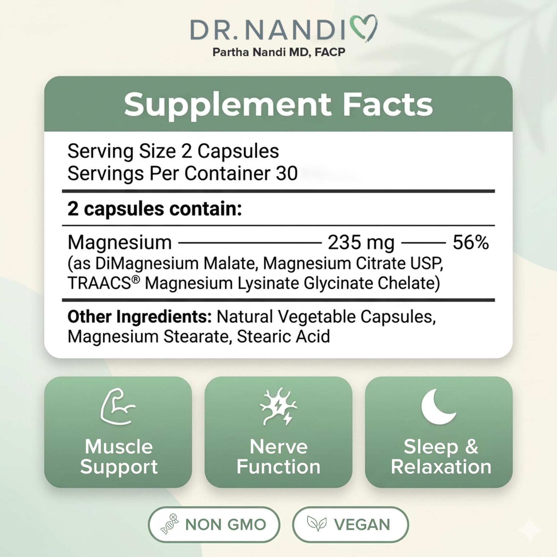 Triple Magnesium Citrate, Malate & Glycinate Complex Supplement – Supports Sleep, Stress, Muscle, Nerve & Heart Health – Advanced High-Absorption Formula – 235mg – 60 Capsules Partha Nandi, MD Au supplements