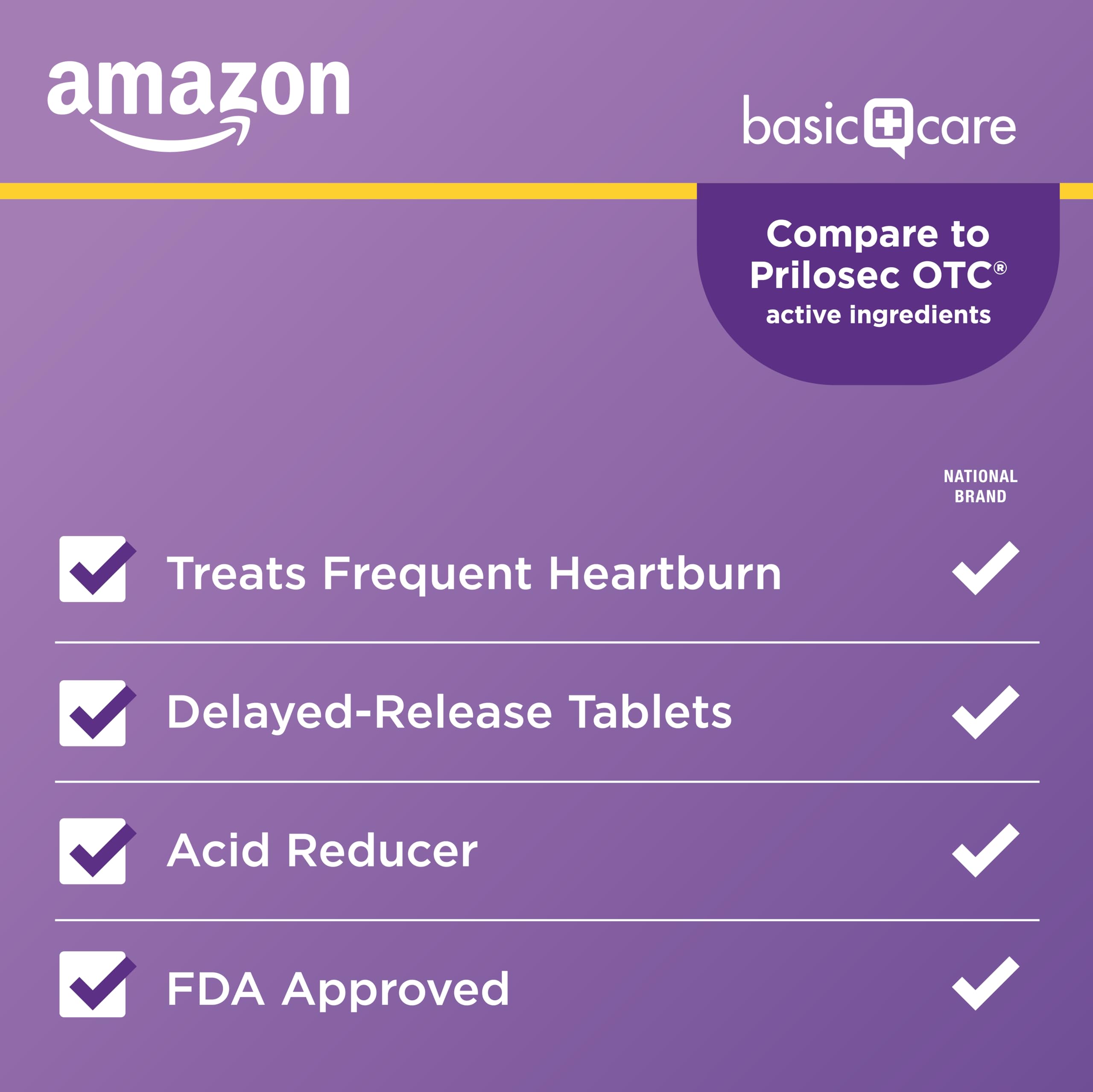 Amazon Basic Care Omeprazole Delayed Release Tablets 20 mg, Acid Reducer, treats frequent heartburn,, Cream, Regular, 42 Count (Pack of 1), 42 Count, Amazon Basic Care Au supplements