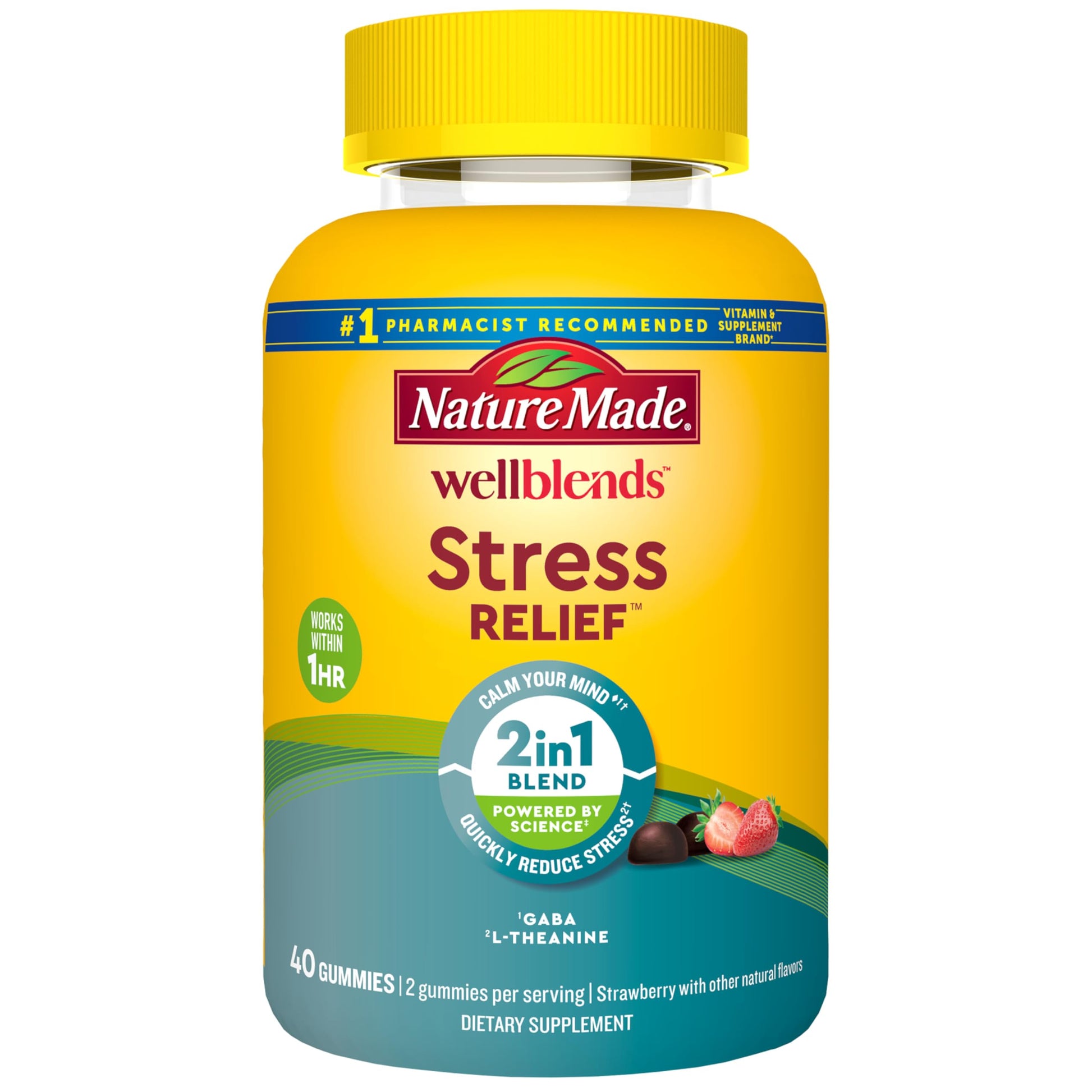 Nature Made Wellblends Stress Relief Gummies, L theanine 200mg to Help Reduce Stress, with GABA 100mg, Same Day Stress Support, 40 Strawberry Flavor Gummies Nature Made Au supplements