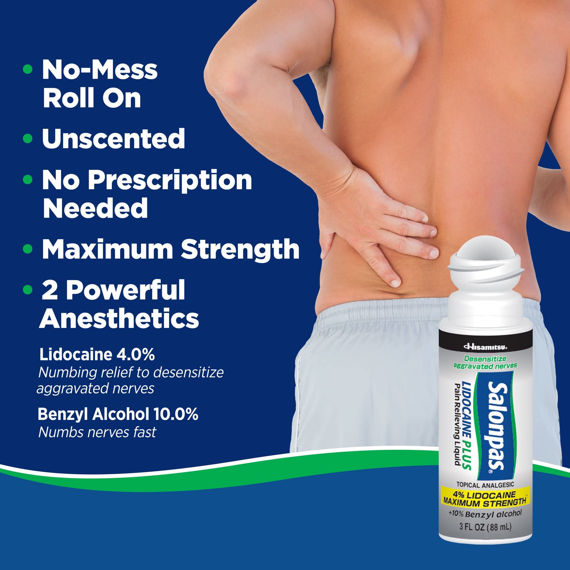 Salonpas LIDOCAINE Plus 3 oz ROLL ON Pain Relieving Liquid! Maximum Strength 4% Lidocaine for Numbing Pain Relief! Mess Free Application! (3 Pack) Salonpas Au supplements