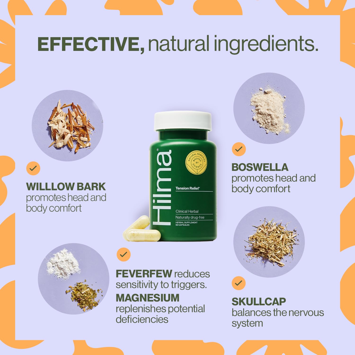 Hilma Natural Tension Headache Relief, Supplements with Magnesium, Boswellia and Feverfew, 50 Vegan Capsules Hilma Au supplements