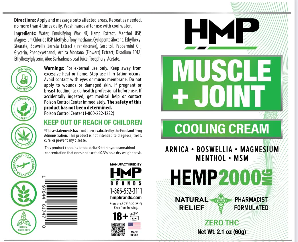 HMP BRANDS Hemp Cream Muscle & Joint Support 2000MG Hemp Discomfort Relief Formula w Menthol Ideal for Knee Muscle Joint Back Shoulder Elbow Maximum Joint Support, Natural Formula Made in USA (3 Pack) HMP BRANDS Au supplements