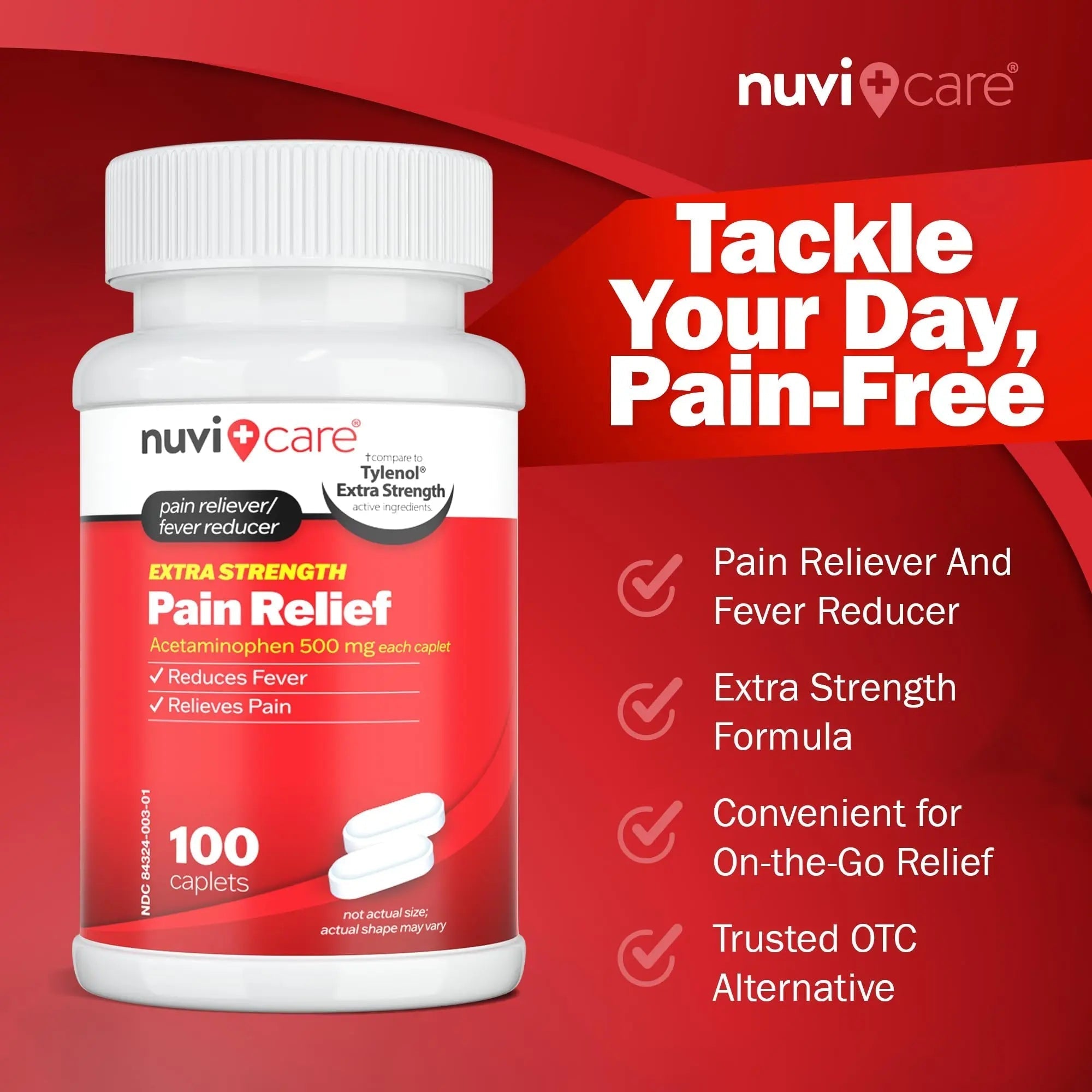 NUVICARE Acetaminophen 500mg Extra Strength Pain Relief - Compare to Tylenol Extra Strength Pain Reliever & Fever Reducer - 500mg Tablets for Adults for Headaches (100 Caplets) NUVICARE Au supplements