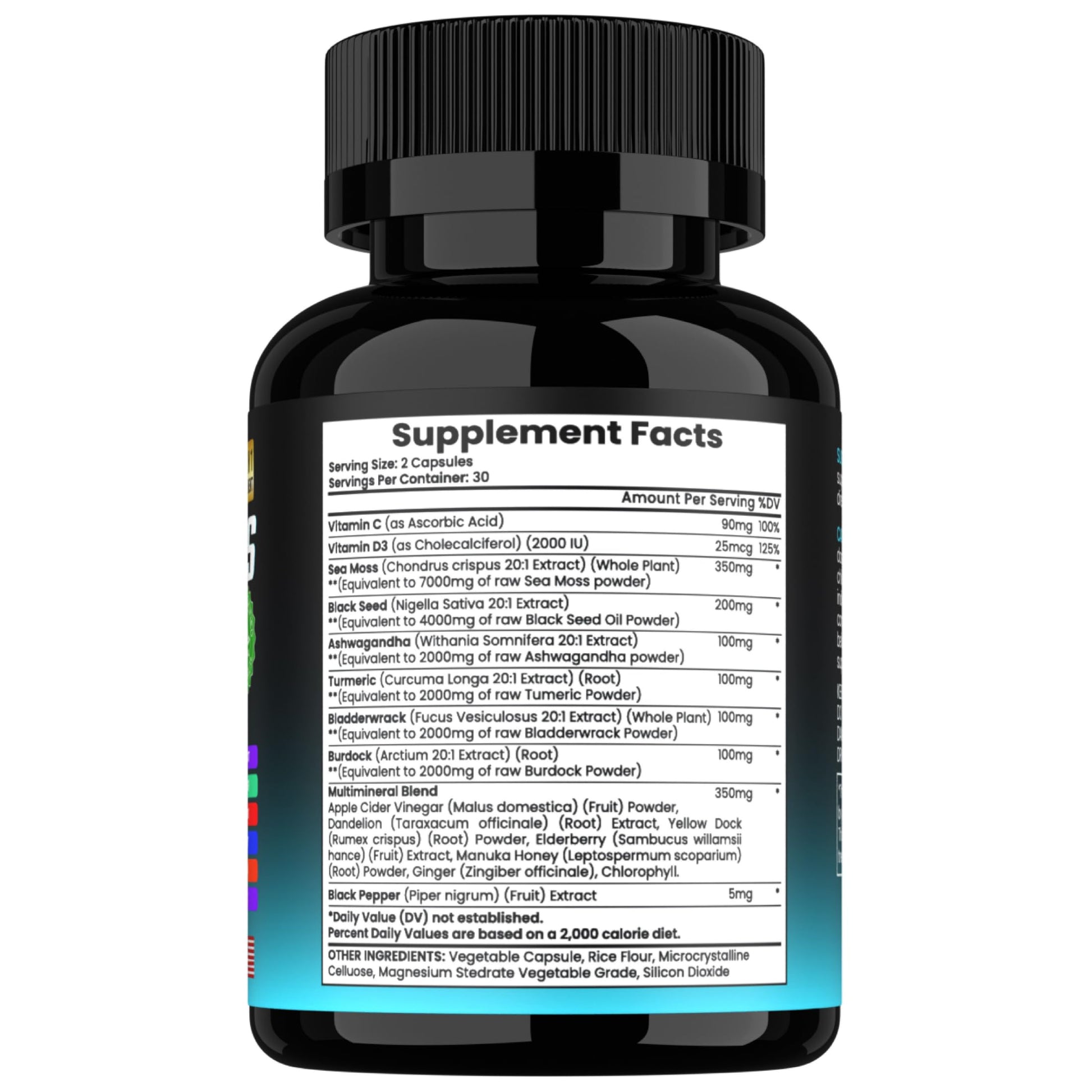 TM NATURALS Sea Moss with Black Seed Oil, Vitamin C, Ashwagandha and Turmeric for Immune Support & Energy - 60 Vegan Capsules + Free Pill Box TM NATURALS Au supplements