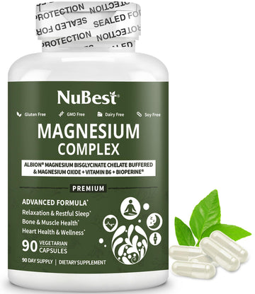 Magnesium Glycinate Chelate Complex with Albion Magnesium Bisglycinate Chelate, Vitamin B6 & BioPerine for Bone, Muscle, Natural Sleep, Nerve Function, Brain Booster | 3 Months Supply NuBest Au supplements