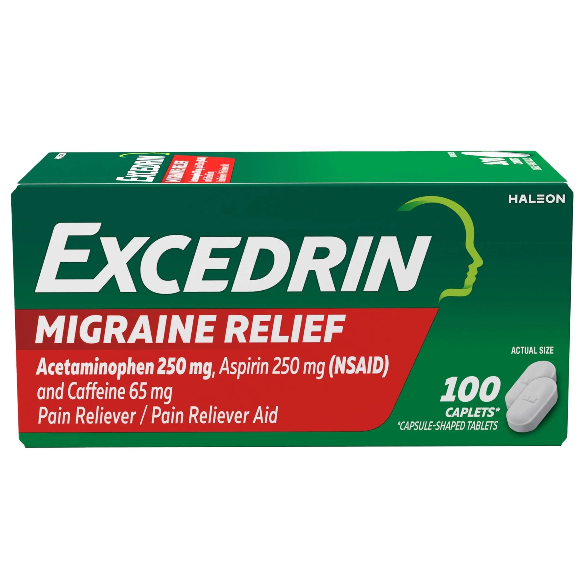 Excedrin Migraine Relief Caplets for Migraine Symptoms, Acetaminophen 250mg, Aspirin 250mg, Caffeine 65mg, Pain Reliever, 100 Count GlaxoSmithKline Au supplements