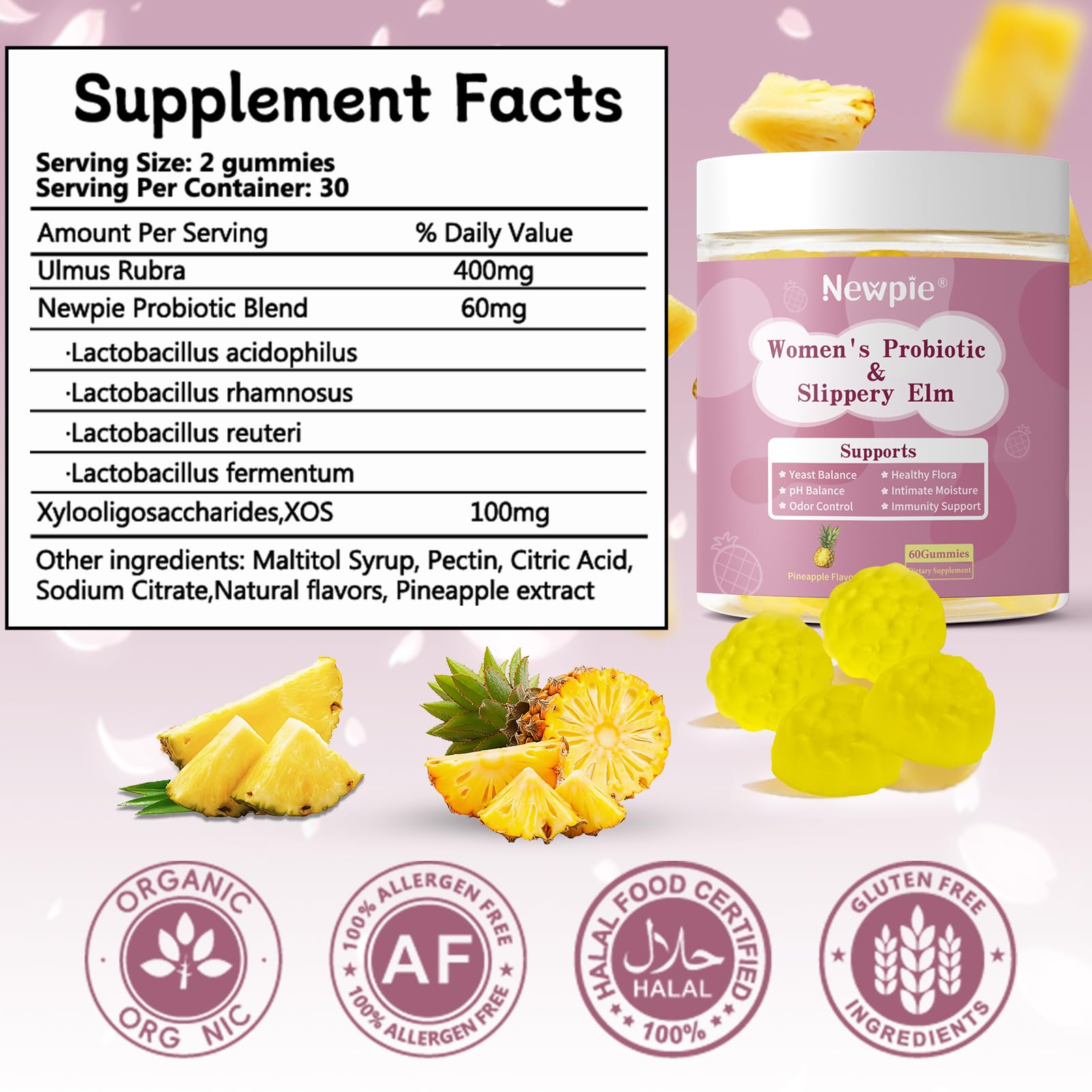Blltzzz Her Juicy Women's Probiotic Gummies | Pineapple Flavor | Contains Slippery Elm and Probiotic Blend to Support Women's Intimate pH Balance, Gut Wellness and Overall Well-Being | 60 Gummies (2) Blltzzz Au supplements