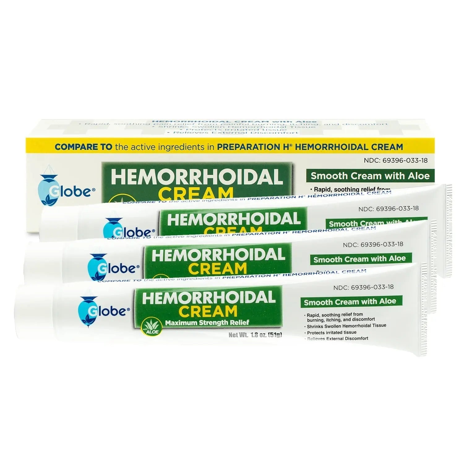 Globe (3 Pack) Hemorrhoid Cream, Relief with Aloe, (1.8 Ounce Tube) Relief from Hemorrhoids, Piles, Itching, Burning, Discomfort, & More Globe Au supplements