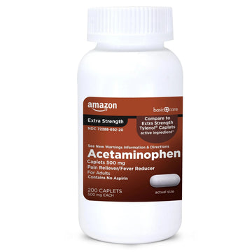 Amazon Basic Care Extra Strength Pain Relief, Acetaminophen Caplets, 500 mg, 200 Count Amazon Basic Care Au supplements