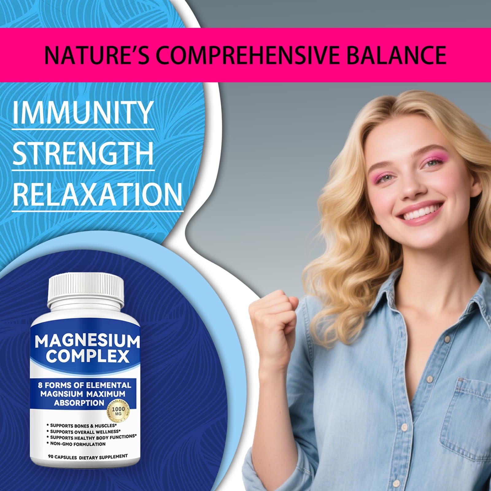 Magnesium Complex 1000mg with 8 Forms – Glycinate, Citrate, Malate, Taurate for Absorption – Supports Bone, Muscle, Energy & Recovery – Vegan, Non-GMO, 90 Capsules (1) alzclipp Au supplements