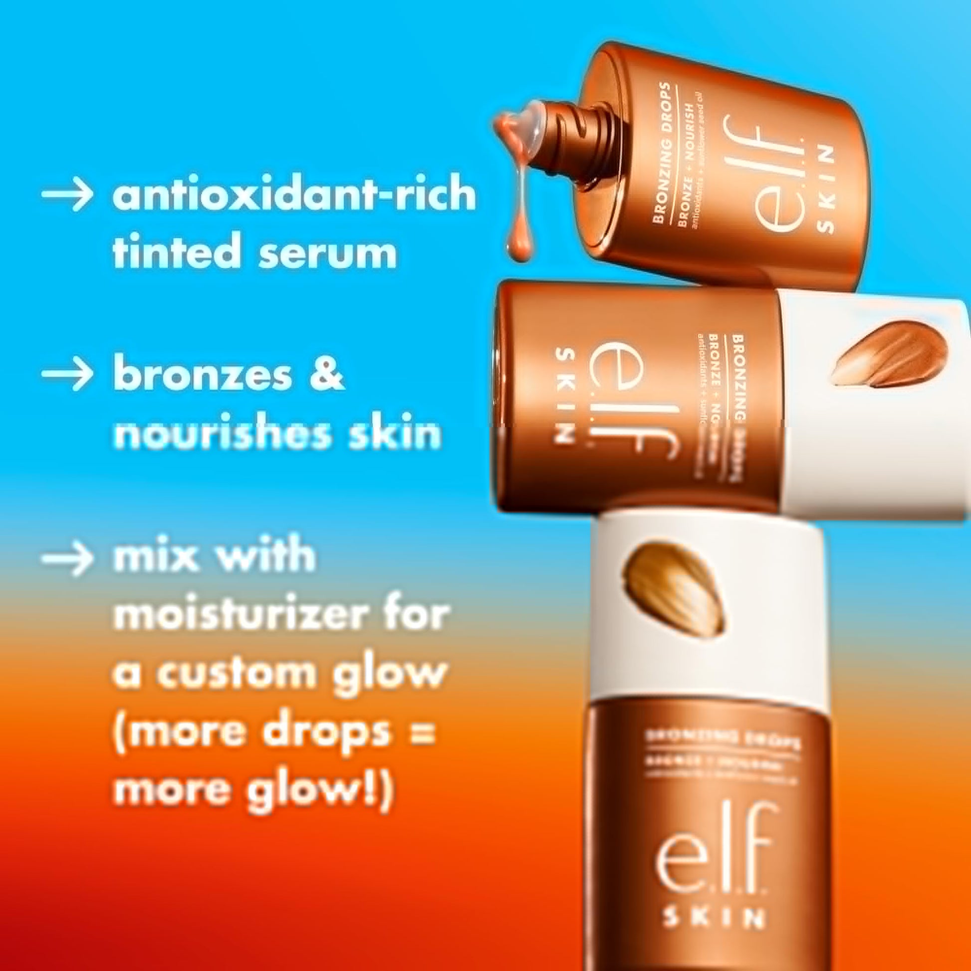 e.l.f. SKIN Bronzing Drops, Liquid Bronzer For Face & Skin, Creates A Sun-Kissed Glow, Infused With Vitamin E, Vegan & Cruelty-Free, Pure Gold e.l.f. Au supplements