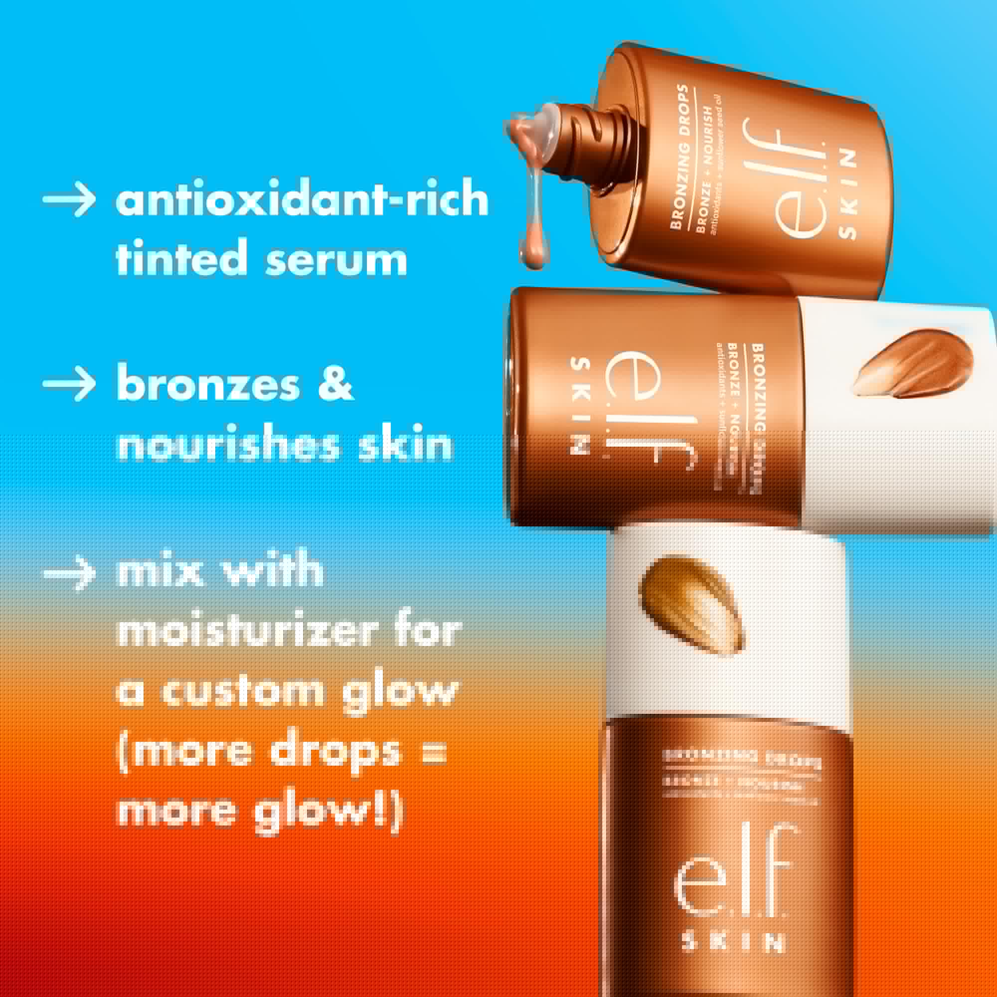 e.l.f. SKIN Bronzing Drops, Liquid Bronzer For Face & Skin, Creates A Sun-Kissed Glow, Infused With Vitamin E, Vegan & Cruelty-Free, Pure Gold e.l.f. Au supplements