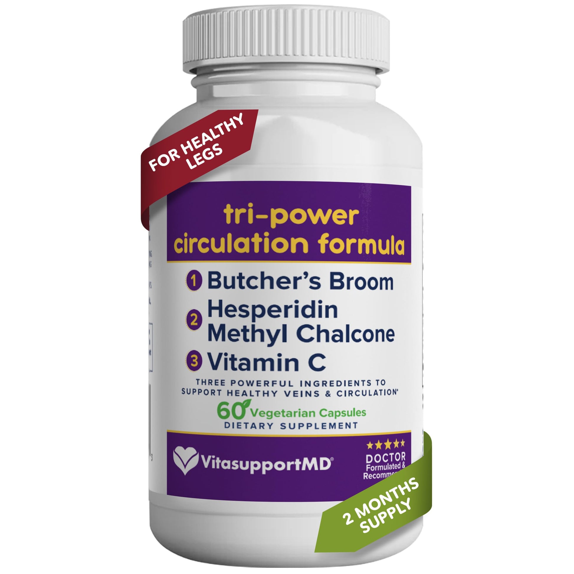 VITASUPPORTMD Tri-Power Circulation Formula - Circulation Supplement with Butcher's Broom, Hesperidin Methyl Chalcone, and Vitamin C, 60 Capsules, for Blood and Leg Circulation, Vein Health Support VITASUPPORTMD Au supplements