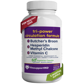 VITASUPPORTMD Tri-Power Circulation Formula - Circulation Supplement with Butcher's Broom, Hesperidin Methyl Chalcone, and Vitamin C, 60 Capsules, for Blood and Leg Circulation, Vein Health Support VITASUPPORTMD Au supplements