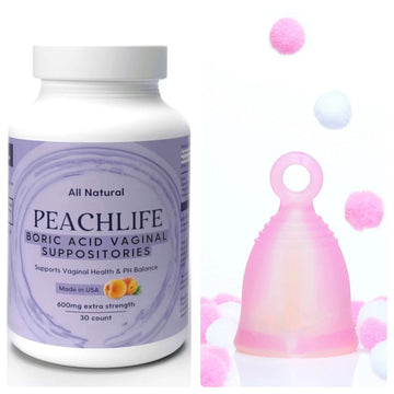 Peachlife Boric Acid Suppositories and Small Soft Menstrual Cup with Ring Pull Peachlife Au supplements