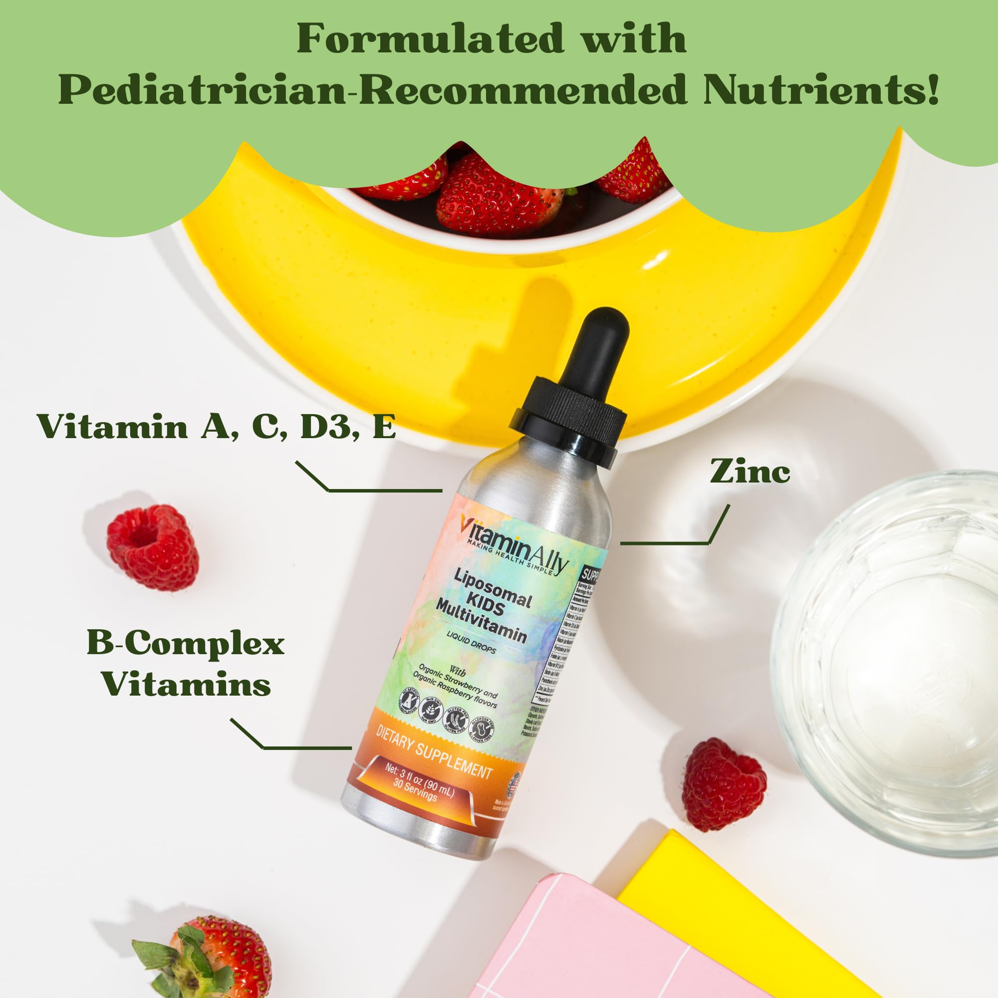 Vitaminally Liposomal Kids Liquid Multivitamin | Non-GMO | Clean | Sugar Free | Gluten Free | Organic Berry Flavors |